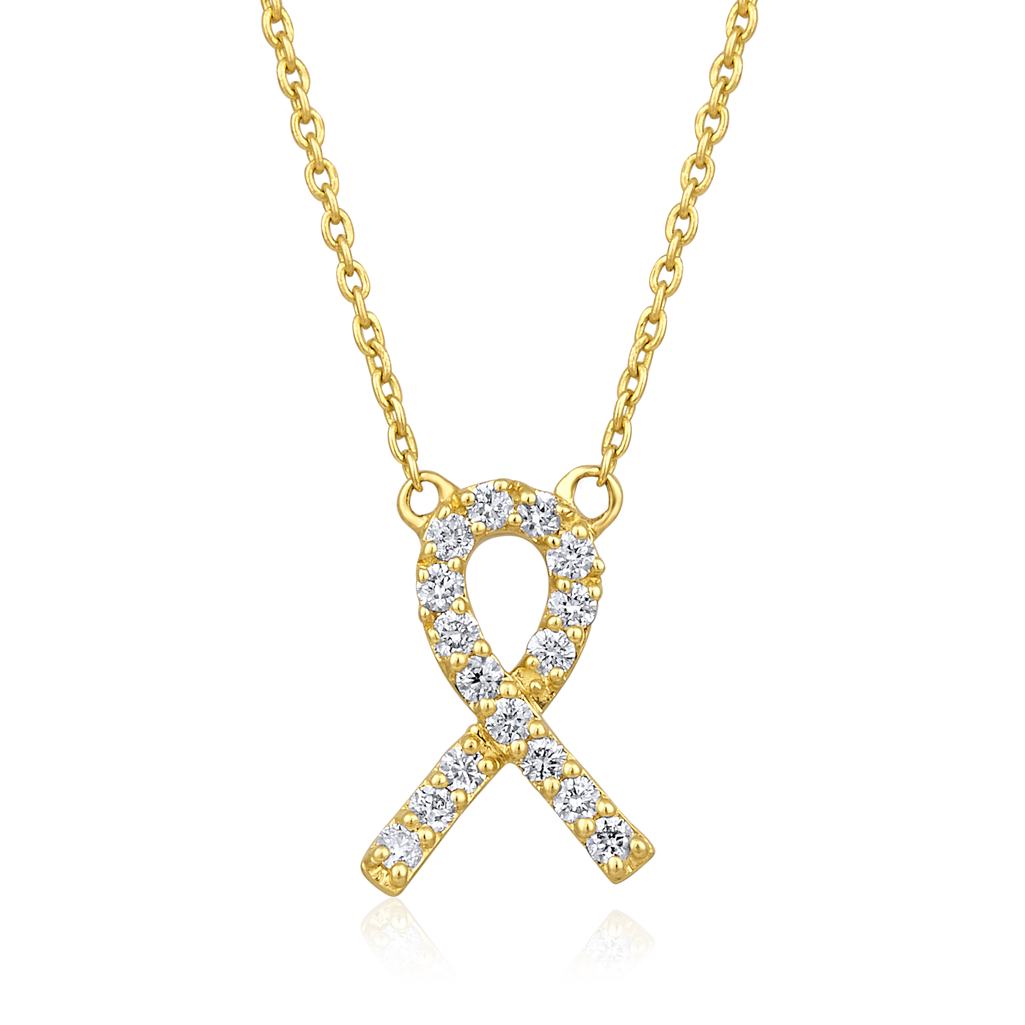 Certified 14K Gold 0.2ct Natural Diamond Ribbon Breast Cancer Aware Necklace