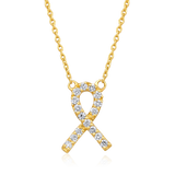 Certified 14K Gold 0.2ct Natural Diamond Ribbon Breast Cancer Aware Necklace