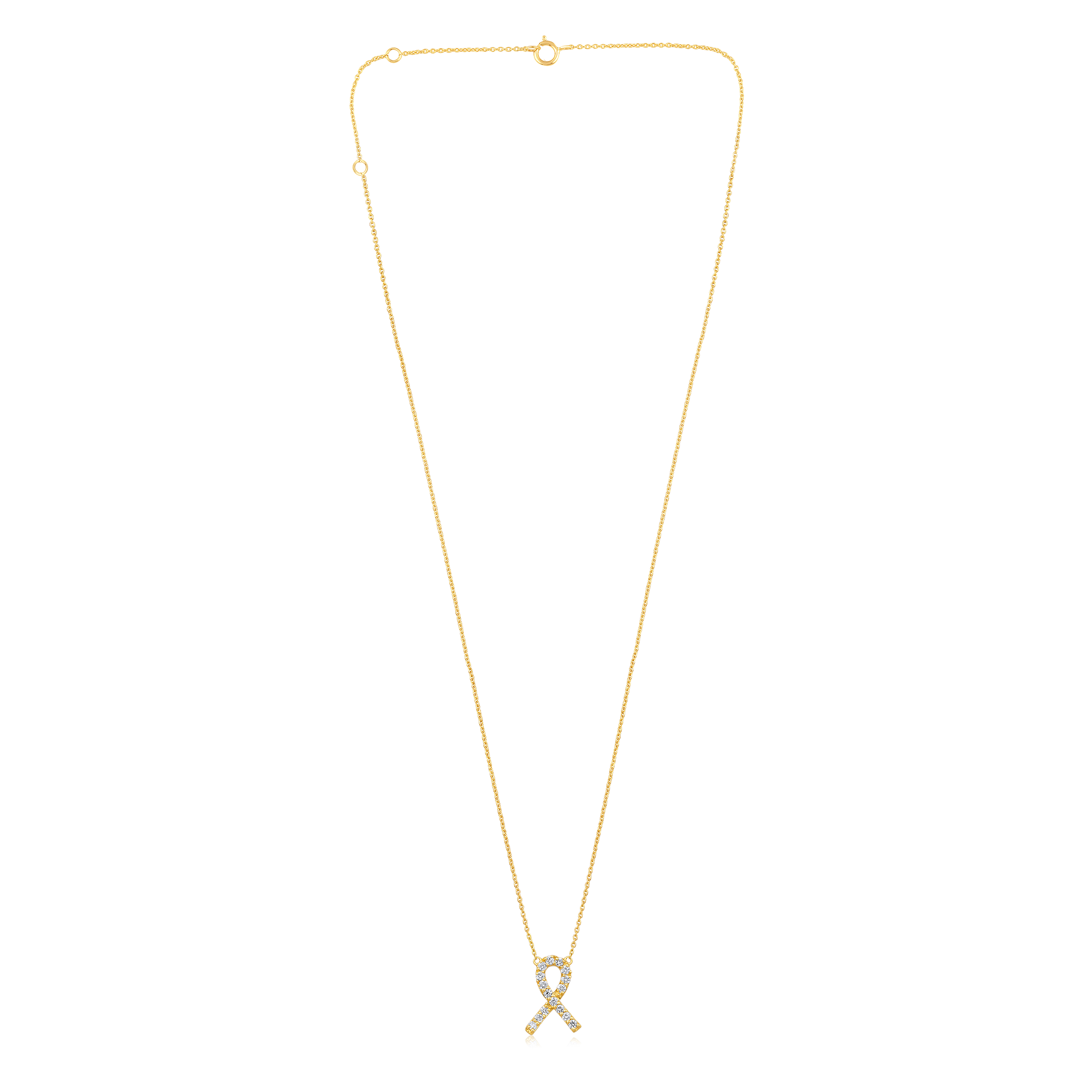 Certified 14K Gold 0.2ct Natural Diamond Ribbon Breast Cancer Aware Necklace