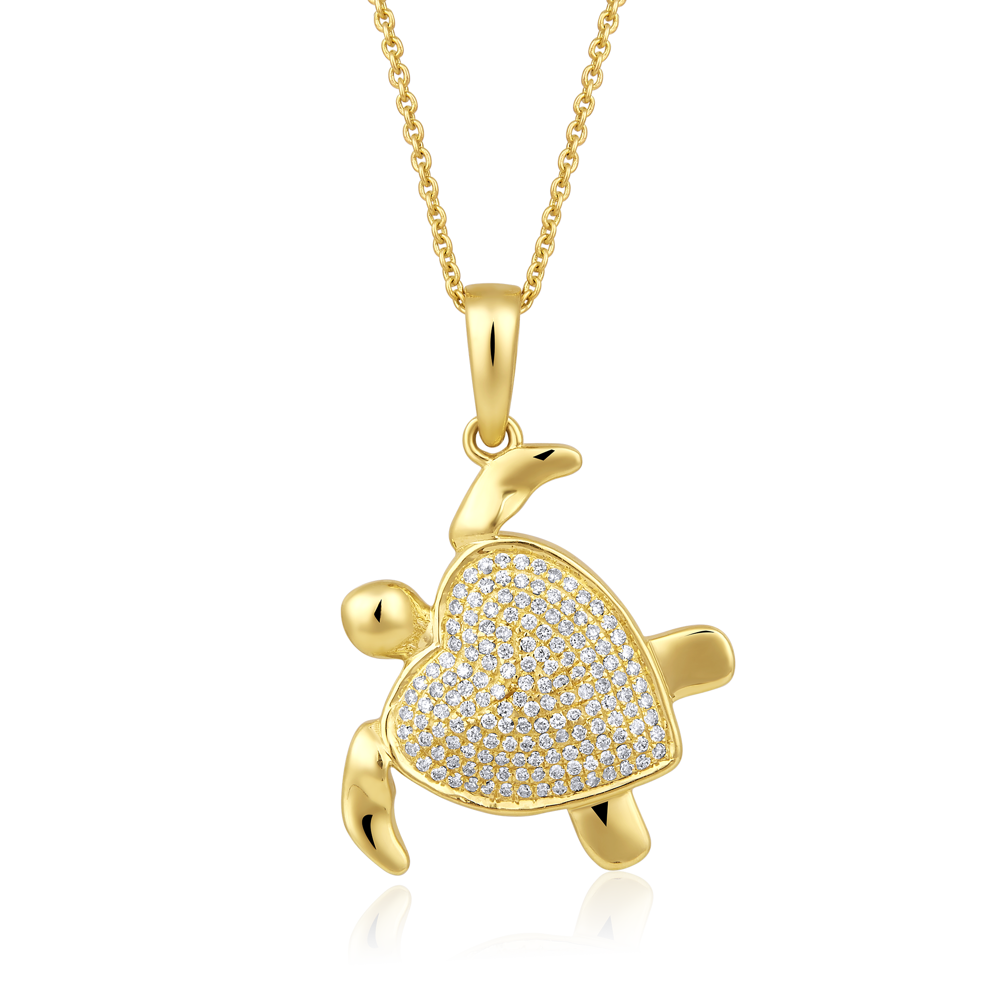 Certified 14K Gold 0.3ct Natural Diamond Turtle Heart Studded Pendant Necklace