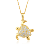 Certified 14K Gold 0.3ct Natural Diamond Turtle Heart Studded Pendant Necklace