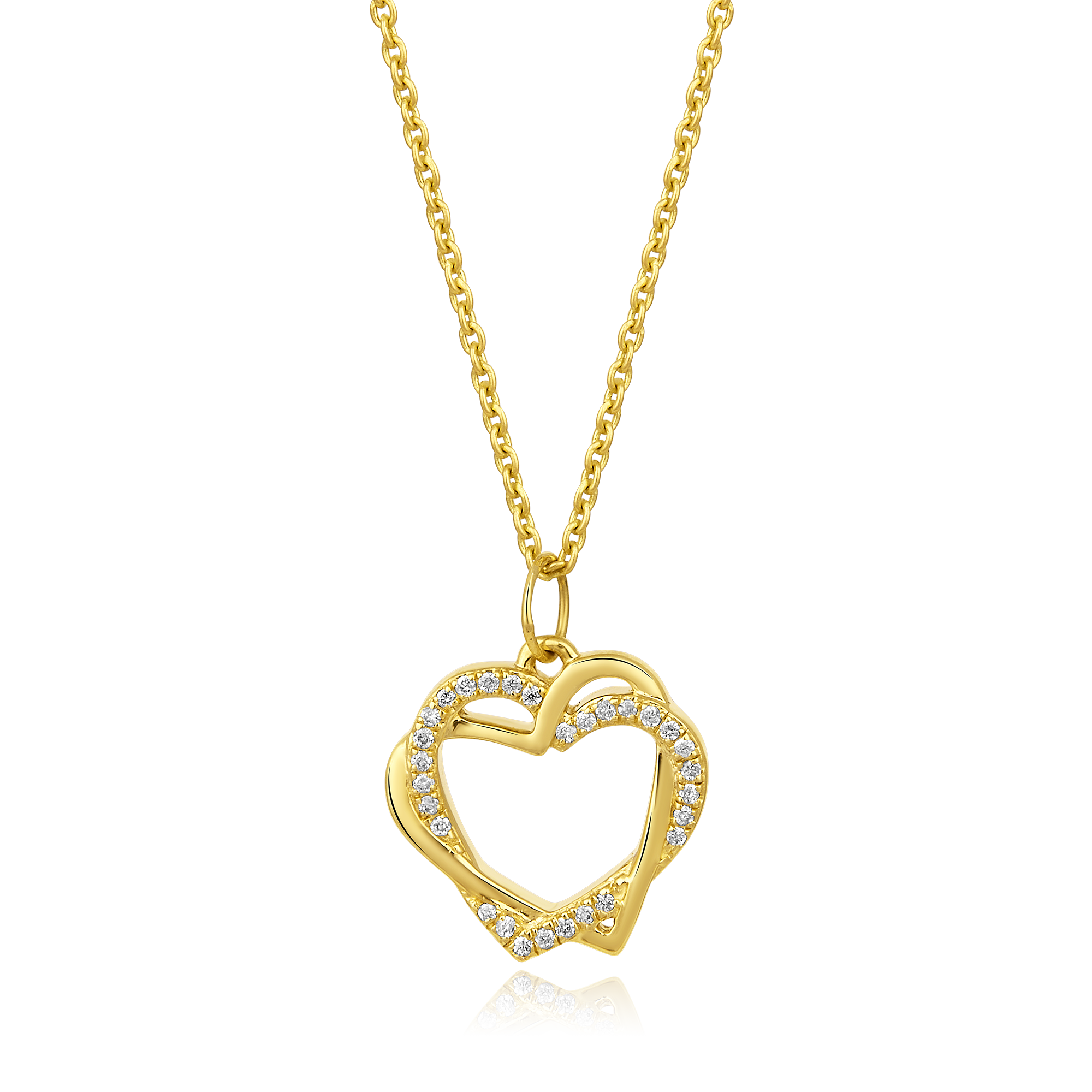 Certified 14K Gold 0.1ct Natural Diamond Heart Love Linked Pendant Necklace