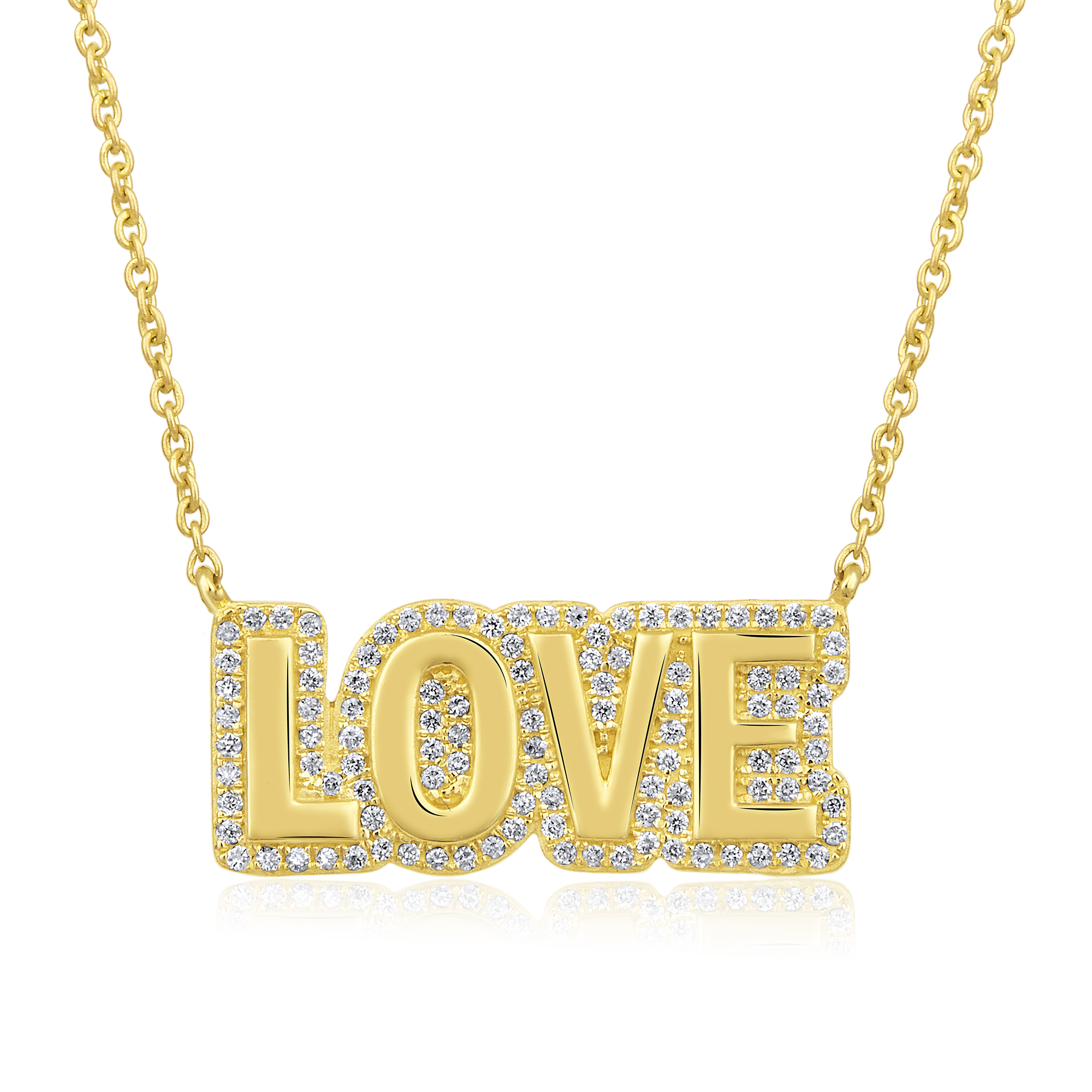 Certified 14K Gold 0.2ct Natural Diamond Love Heart Valentine Script Necklace