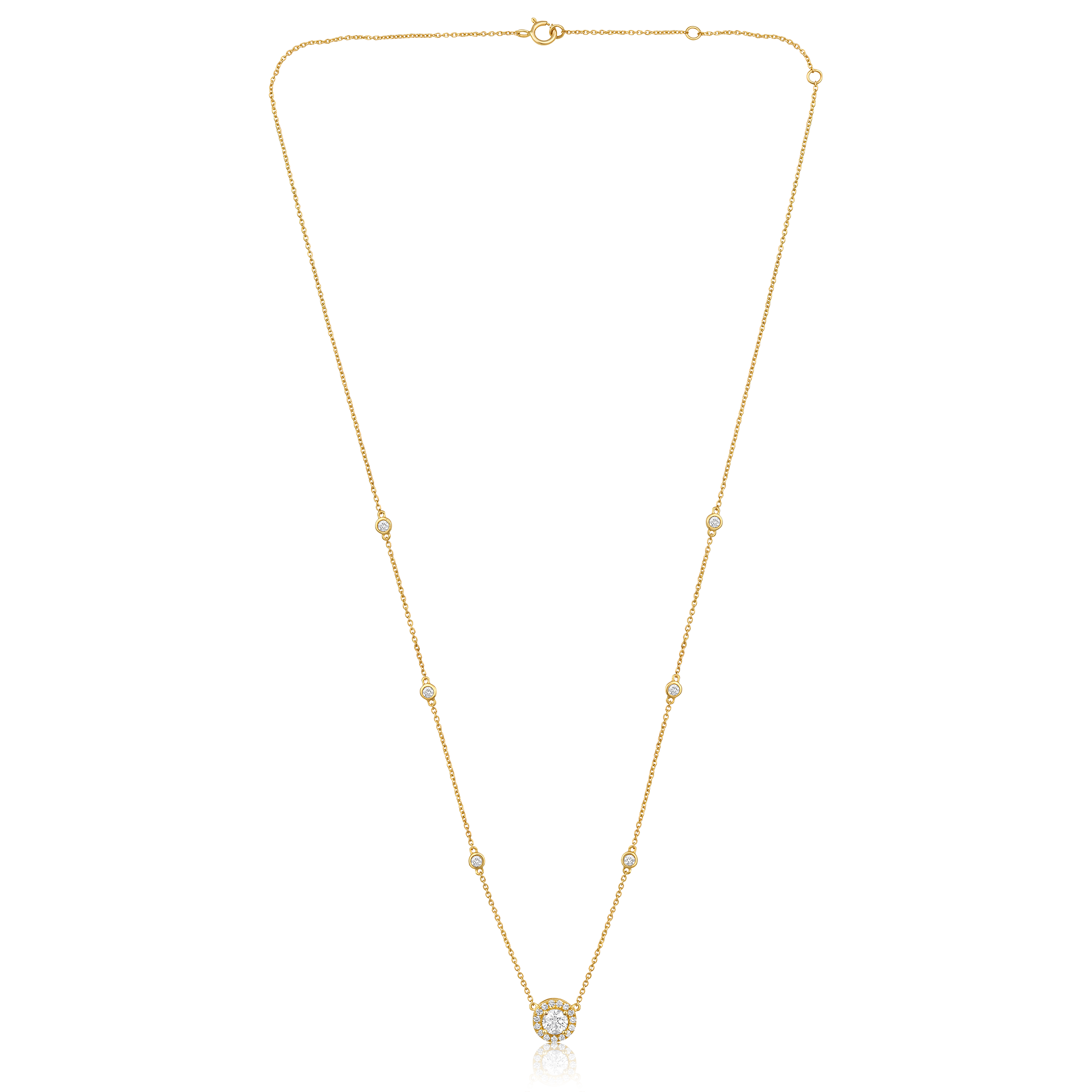 Certified 14K Gold 0.62ct Natural Diamond Halo Pendant Yard Station Necklace