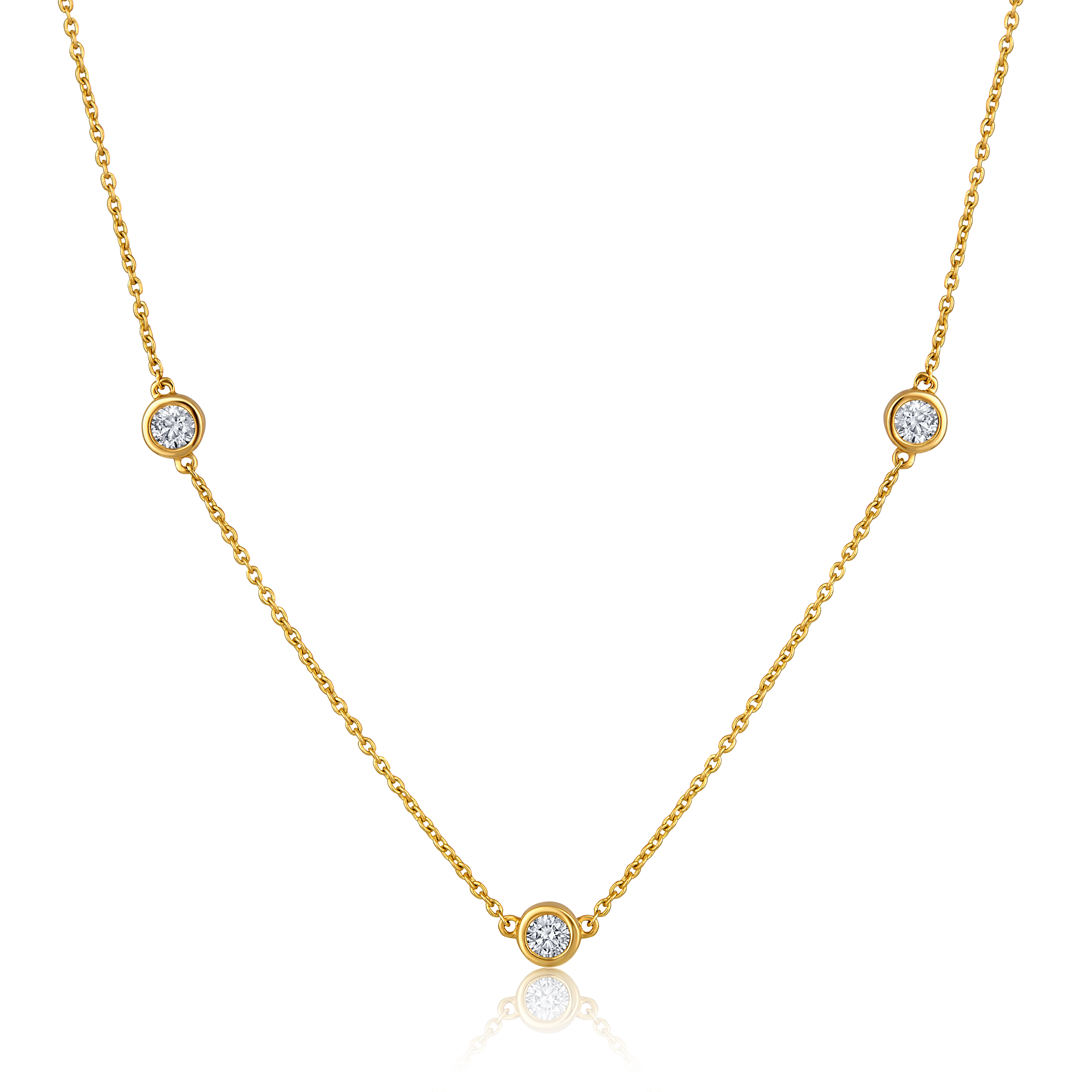 Certified 14K Gold 0.6ct Natural Diamond Station Chain Designer Necklace