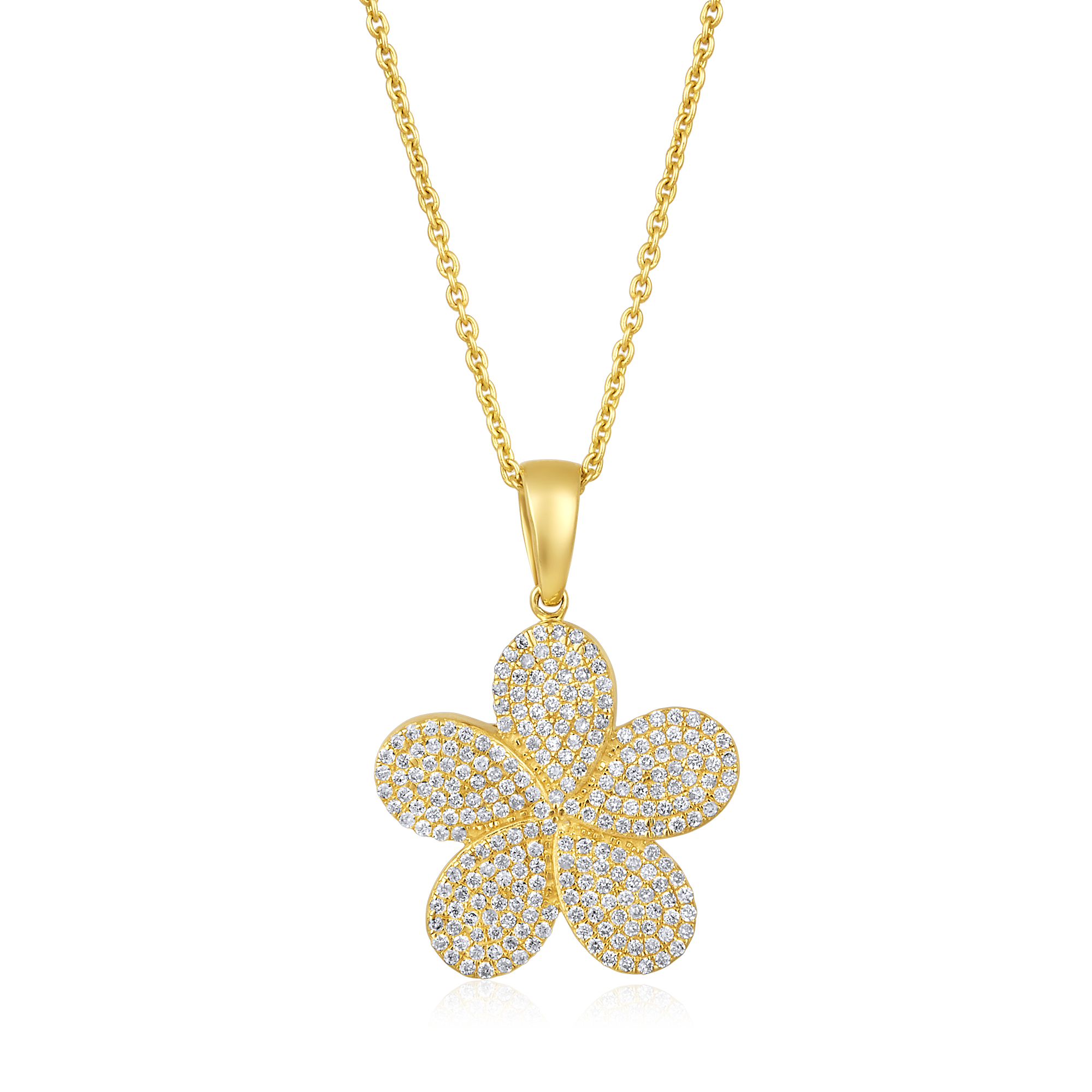 Certified 14K Gold 0.43ct Natural Diamond Flower 5 Petal Charm Pendant Necklace