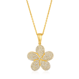 Certified 14K Gold 0.43ct Natural Diamond Flower 5 Petal Charm Pendant Necklace