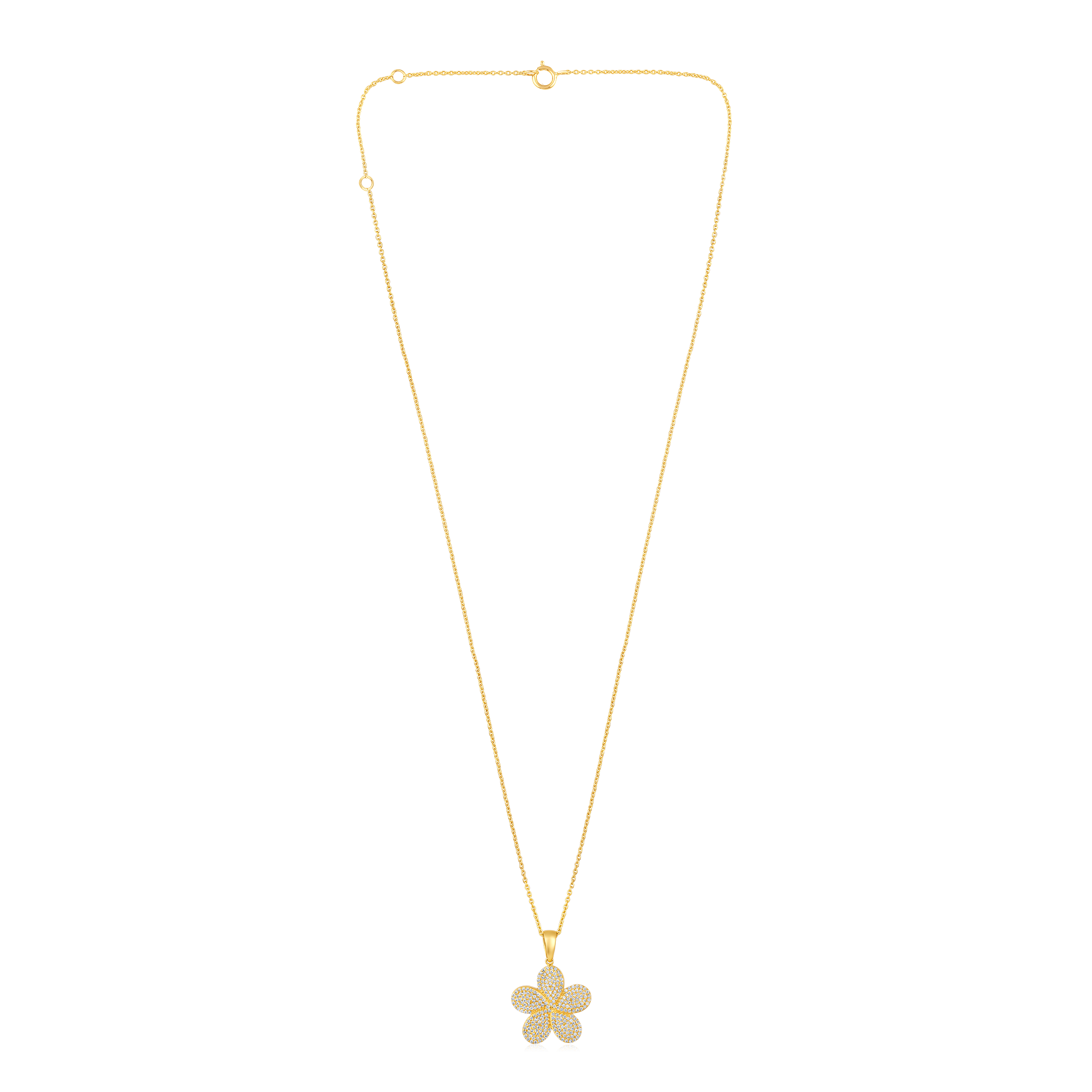 Certified 14K Gold 0.43ct Natural Diamond Flower 5 Petal Charm Pendant Necklace