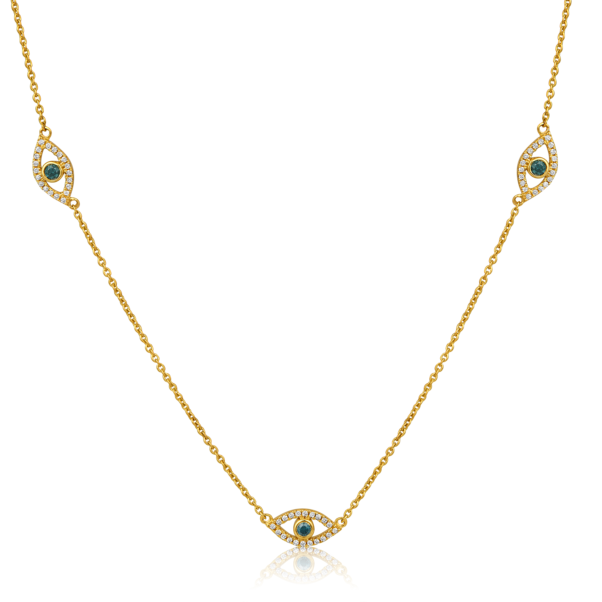 Certified 14K Gold 0.2ct Natural Diamond Evil Eye Turkey Design Charm Necklace