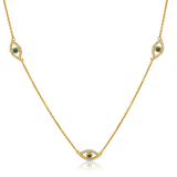 Certified 14K Gold 0.2ct Natural Diamond Evil Eye Turkey Design Charm Necklace