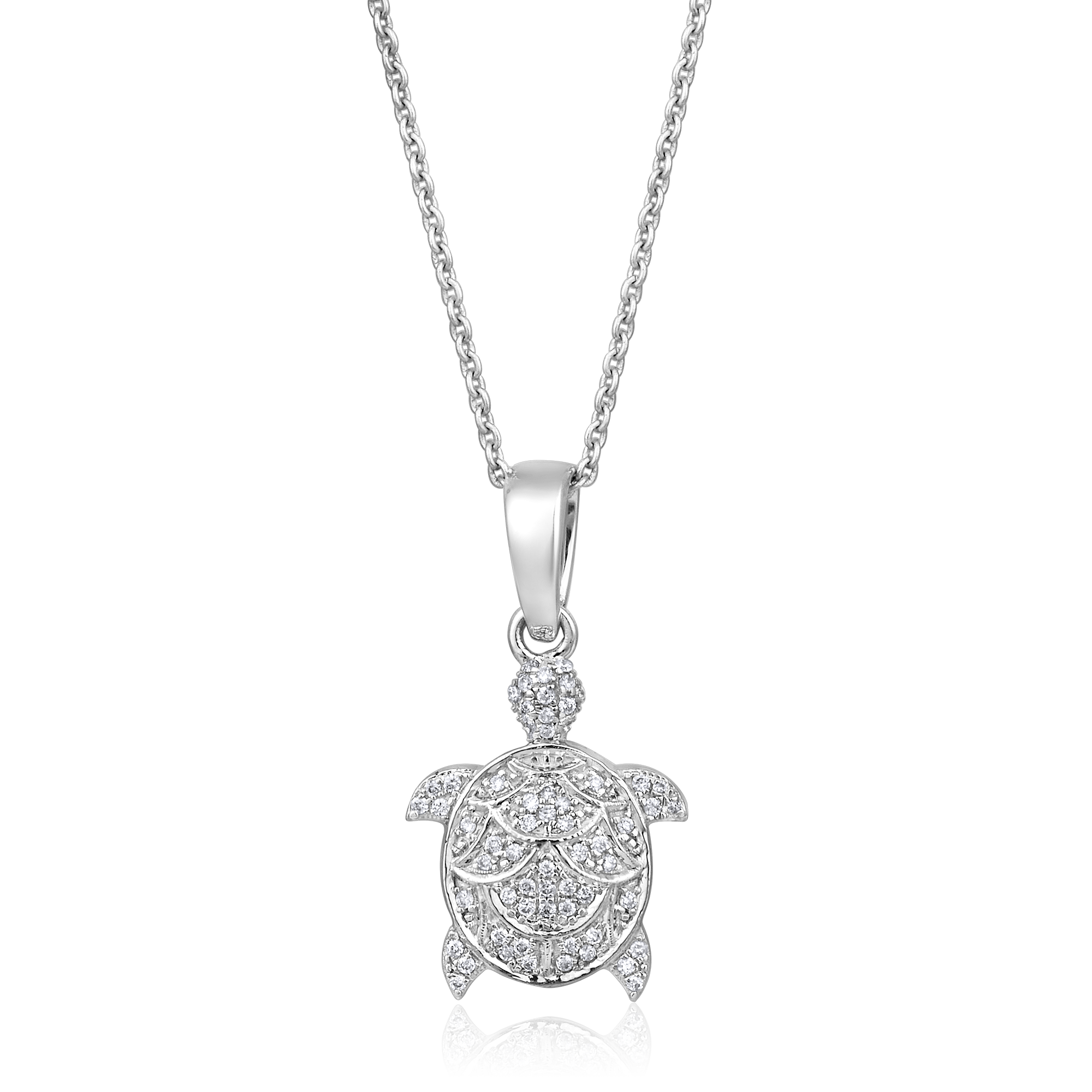 Certified 14K Gold 0.11ct Natural Diamond Turtle Petite Sea Life Charm Necklace