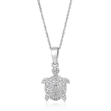 Certified 14K Gold 0.11ct Natural Diamond Turtle Petite Sea Life Charm Necklace