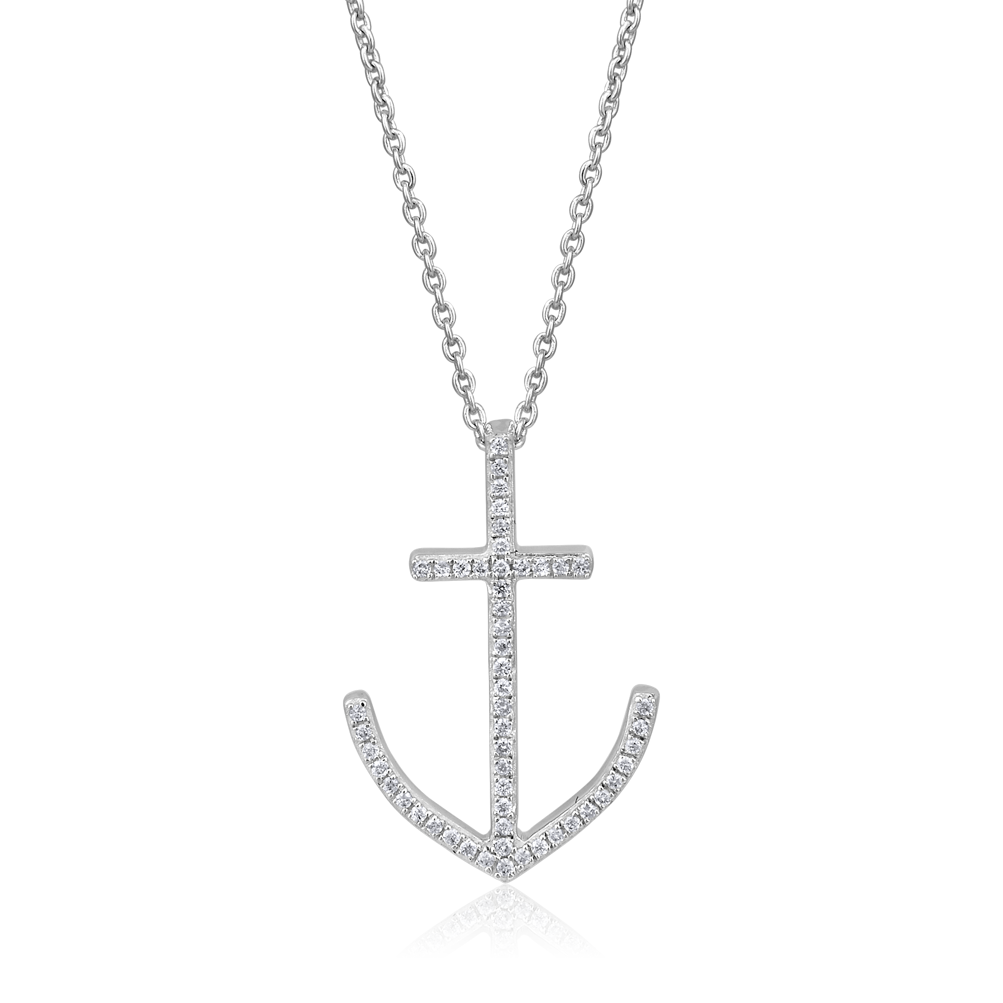 Certified 14K Gold 0.1ct Natural Diamond Cross Anchor Nautical Charm Necklace