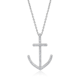 Certified 14K Gold 0.1ct Natural Diamond Cross Anchor Nautical Charm Necklace