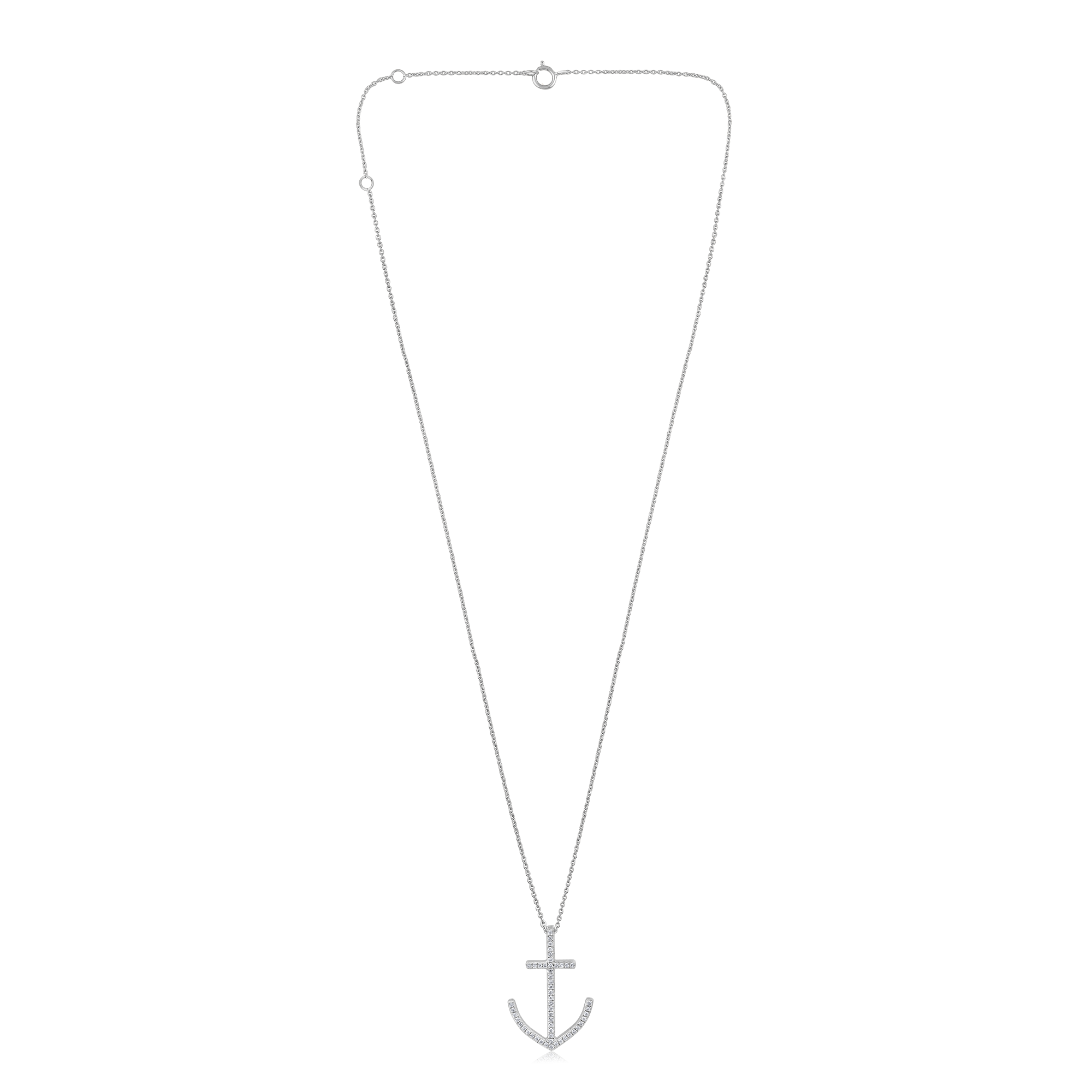 Certified 14K Gold 0.1ct Natural Diamond Cross Anchor Nautical Charm Necklace