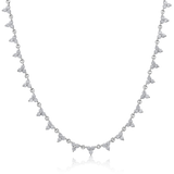 Certified 14K Gold 2.4ct Natural Diamond Station Trio 3 stone Chain Necklace