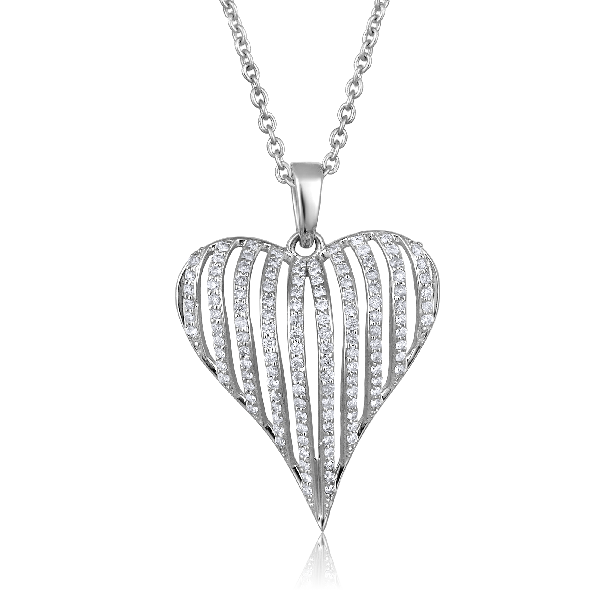 Certified 14K Gold 0.3ct Natural Diamond Heart Cage Designer Pendant Necklace