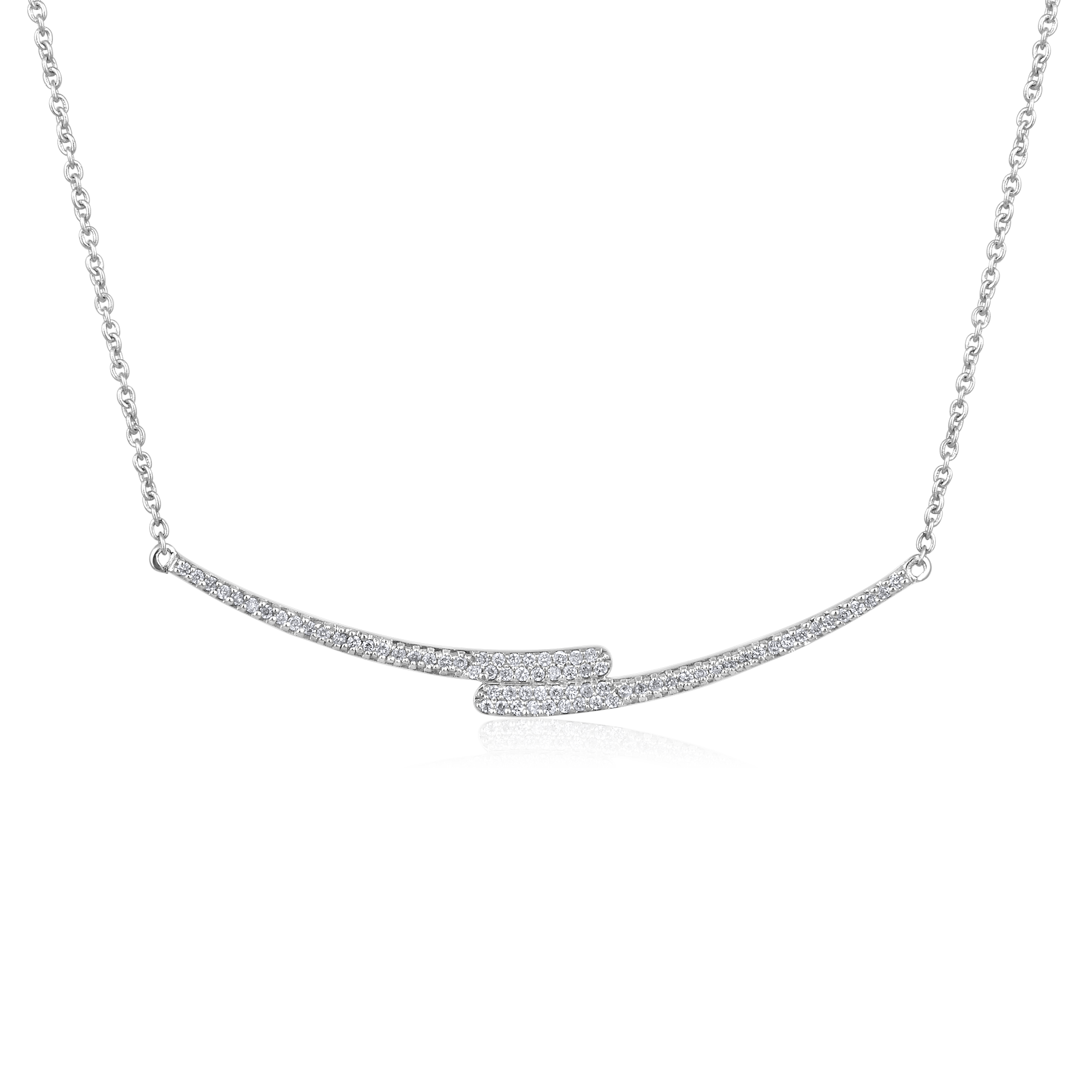 Certified 14K Gold 0.2ct Natural Diamond By Pass Curved Bar Pendant Necklace