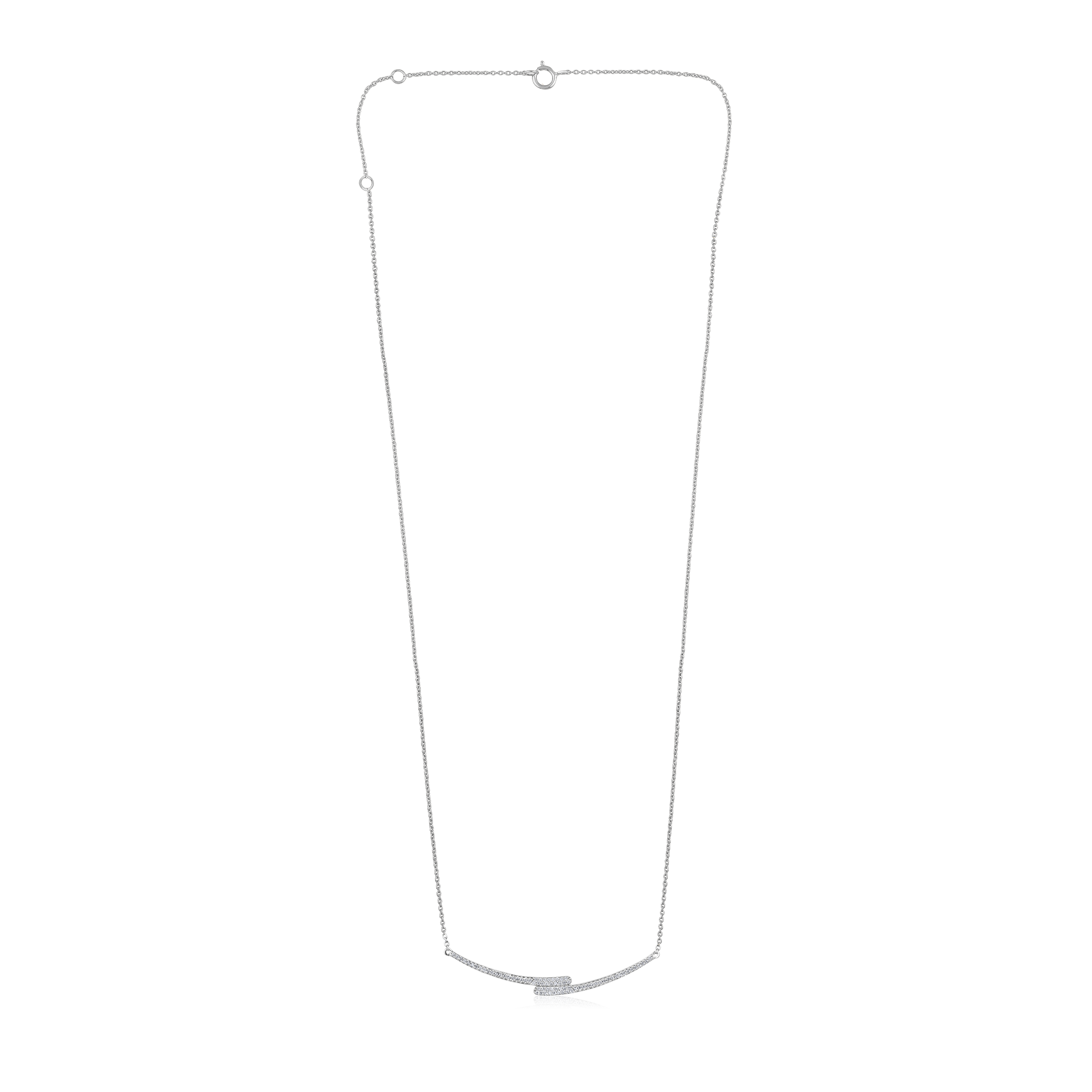 Certified 14K Gold 0.2ct Natural Diamond By Pass Curved Bar Pendant Necklace