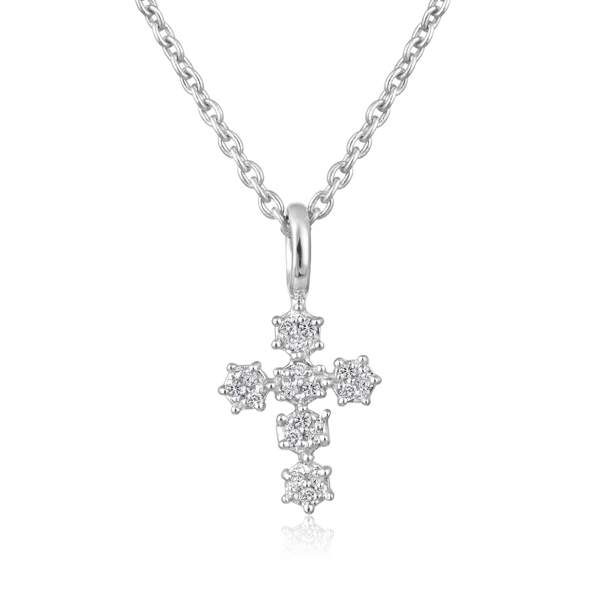 Certified 14K Gold 0.03ct Natural Diamond Cross Religion Charm Pendant Necklace