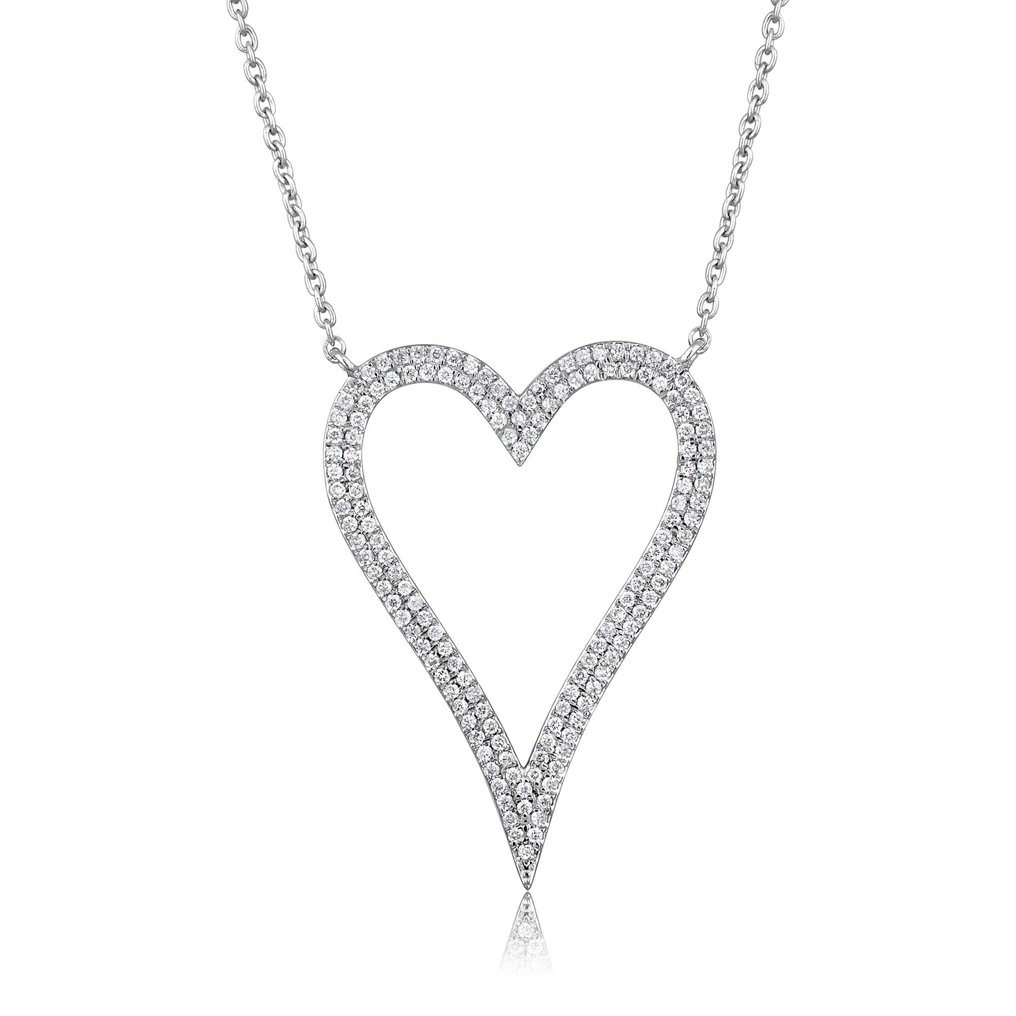 Certified 14K Gold 0.3ct Natural Diamond Open Heart Cut Wide Pendant Necklace