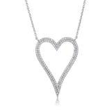 Certified 14K Gold 0.3ct Natural Diamond Open Heart Cut Wide Pendant Necklace