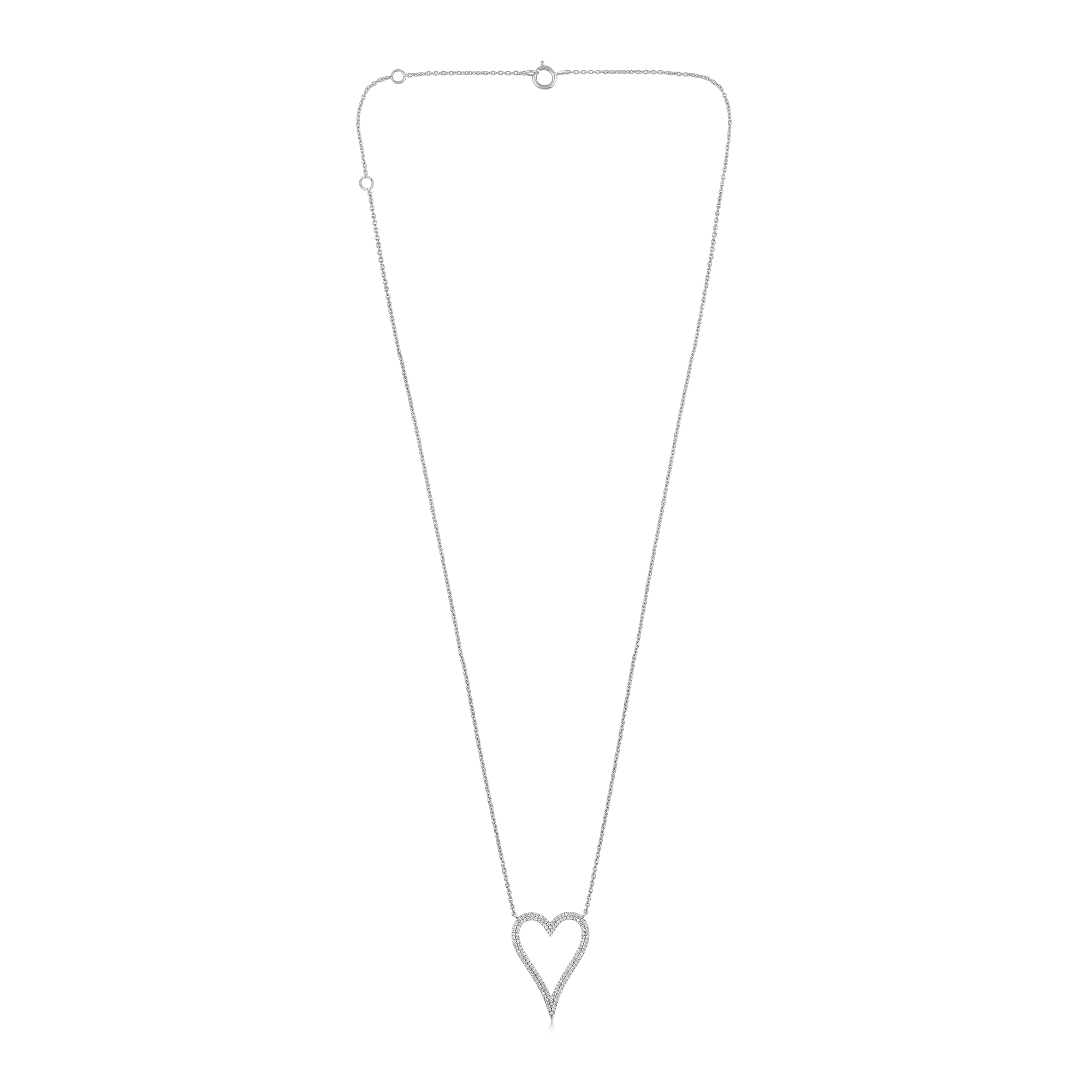 Certified 14K Gold 0.3ct Natural Diamond Open Heart Cut Wide Pendant Necklace