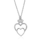 Certified 14K Gold 0.1ct Natural Diamond Crown 2 Heart linked Pendant Necklace