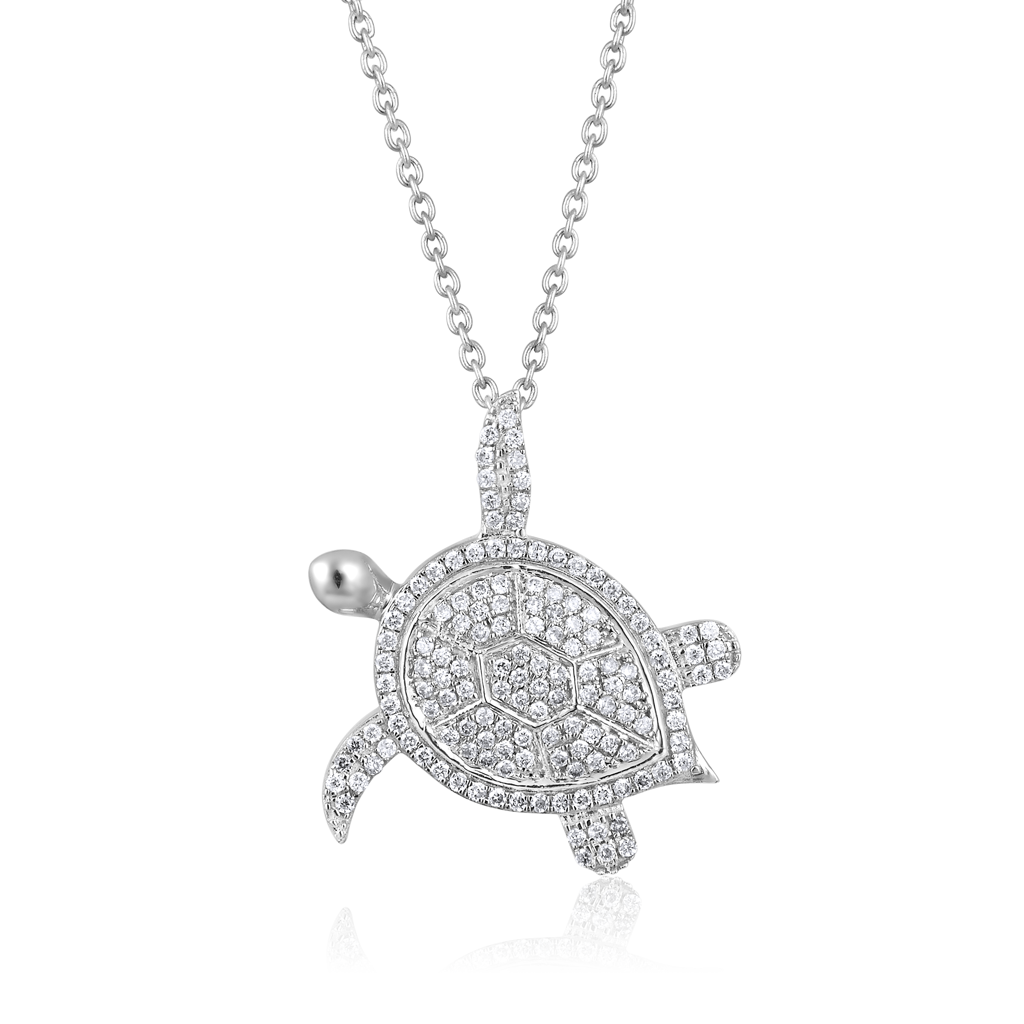 Certified 14K Gold 0.3ct Natural Diamond Sea Turtle Tortoise Pendant Necklace