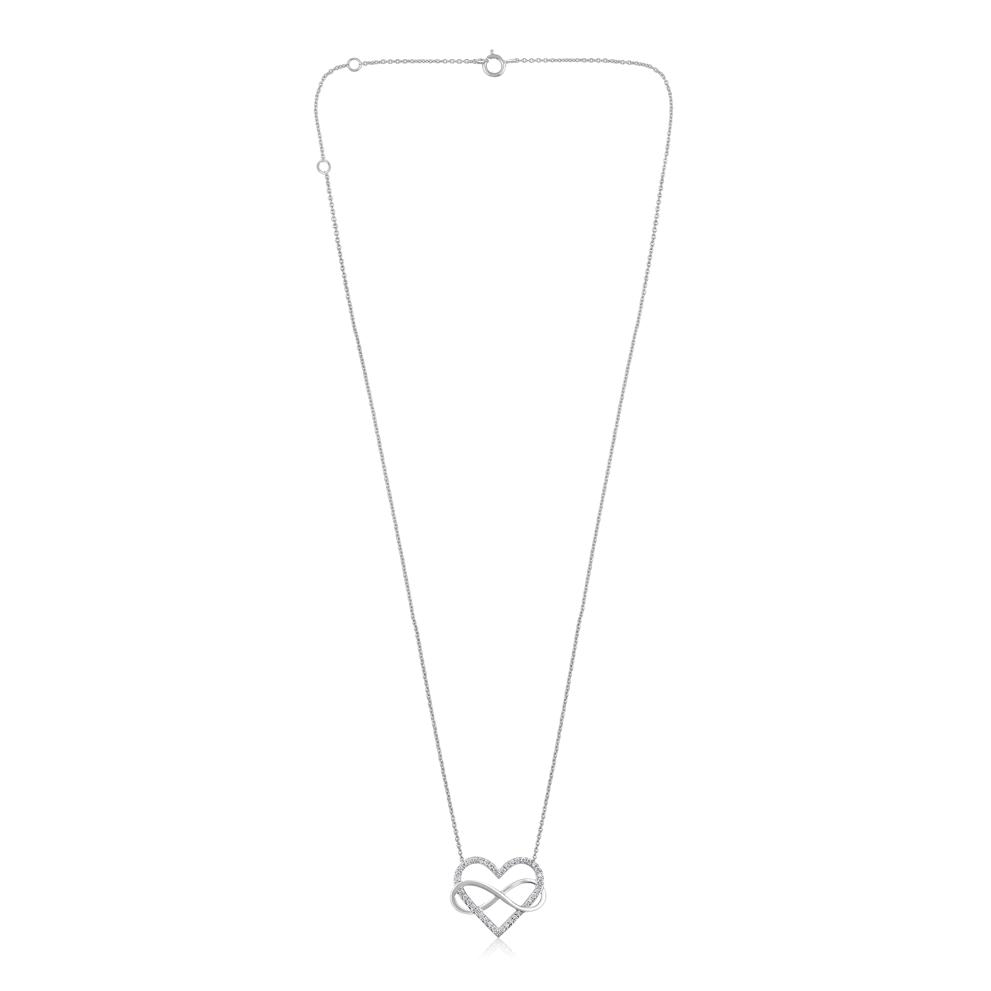 Certified 14K Gold 0.1ct Natural Diamond Intertwined Heart Infinity Necklace