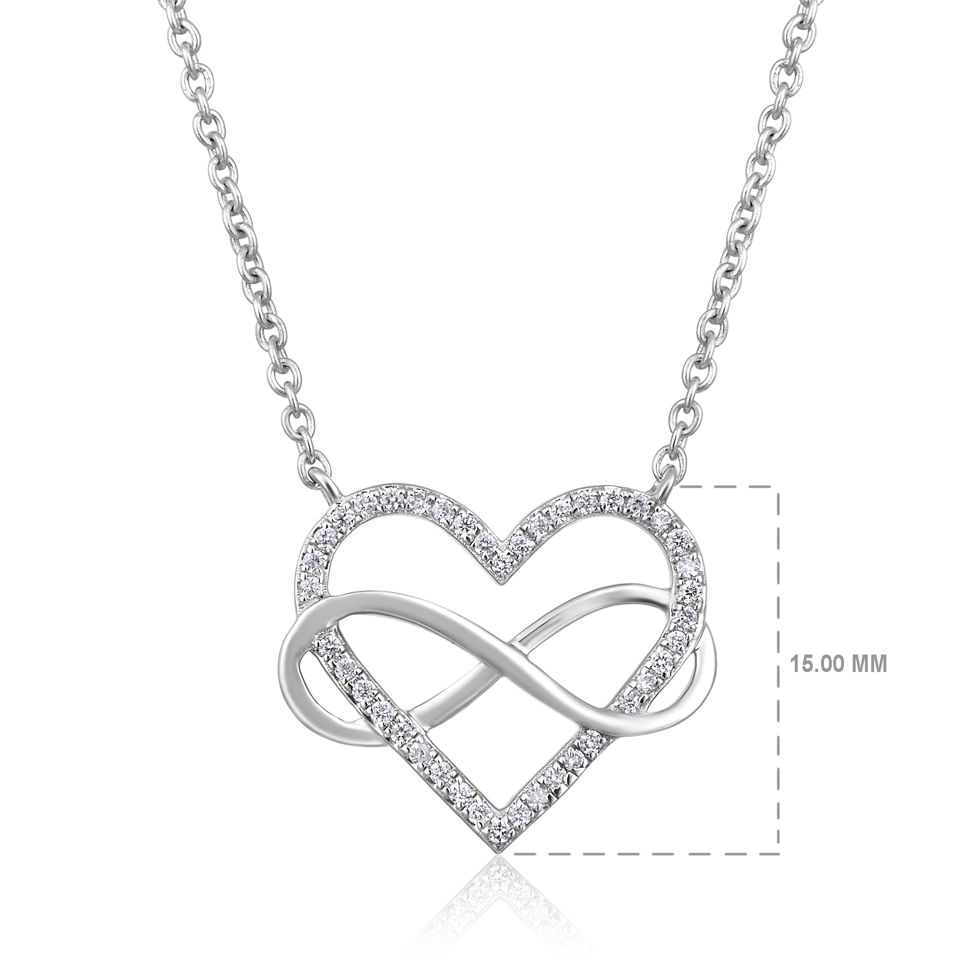 Certified 14K Gold 0.1ct Natural Diamond Intertwined Heart Infinity Necklace