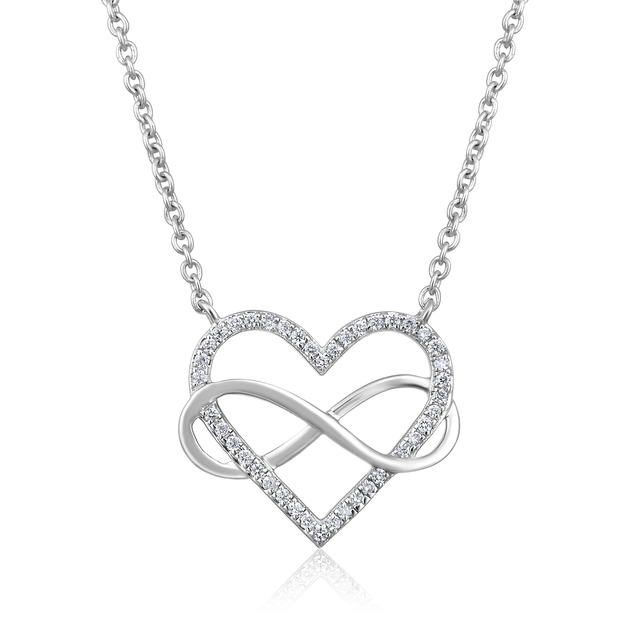 Certified 14K Gold 0.1ct Natural Diamond Intertwined Heart Infinity Necklace