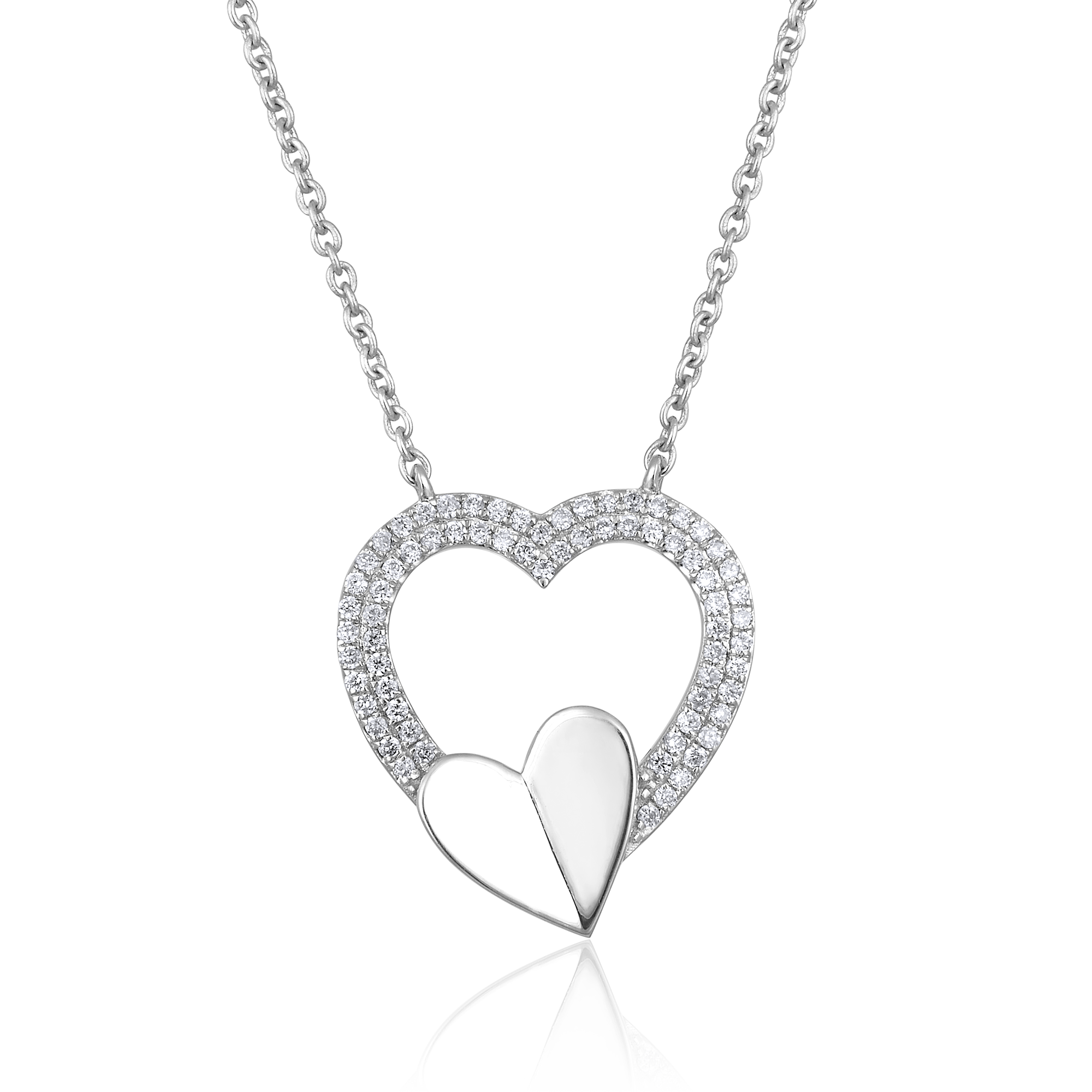 Certified 14K Gold 0.2ct Natural Diamond Linked Double Heart Pendant Necklace