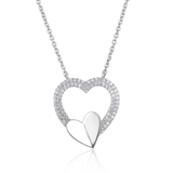 Certified 14K Gold 0.2ct Natural Diamond Linked Double Heart Pendant Necklace