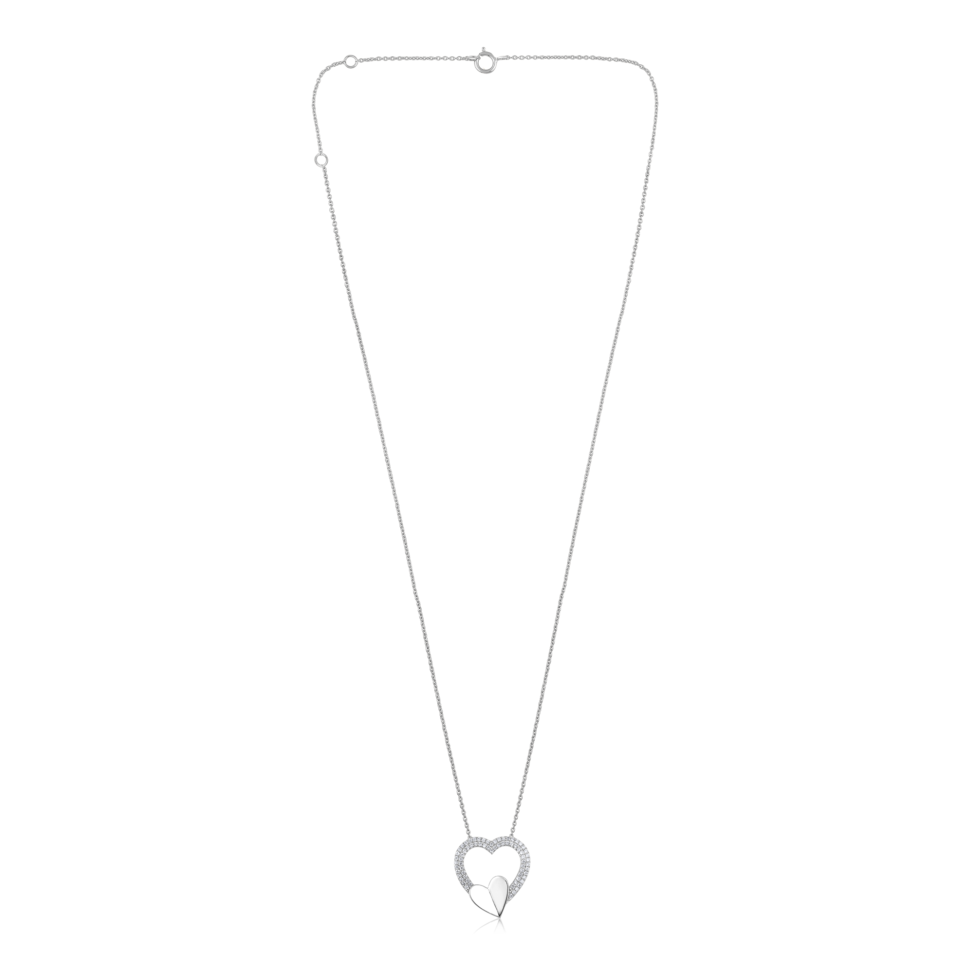 Certified 14K Gold 0.2ct Natural Diamond Linked Double Heart Pendant Necklace