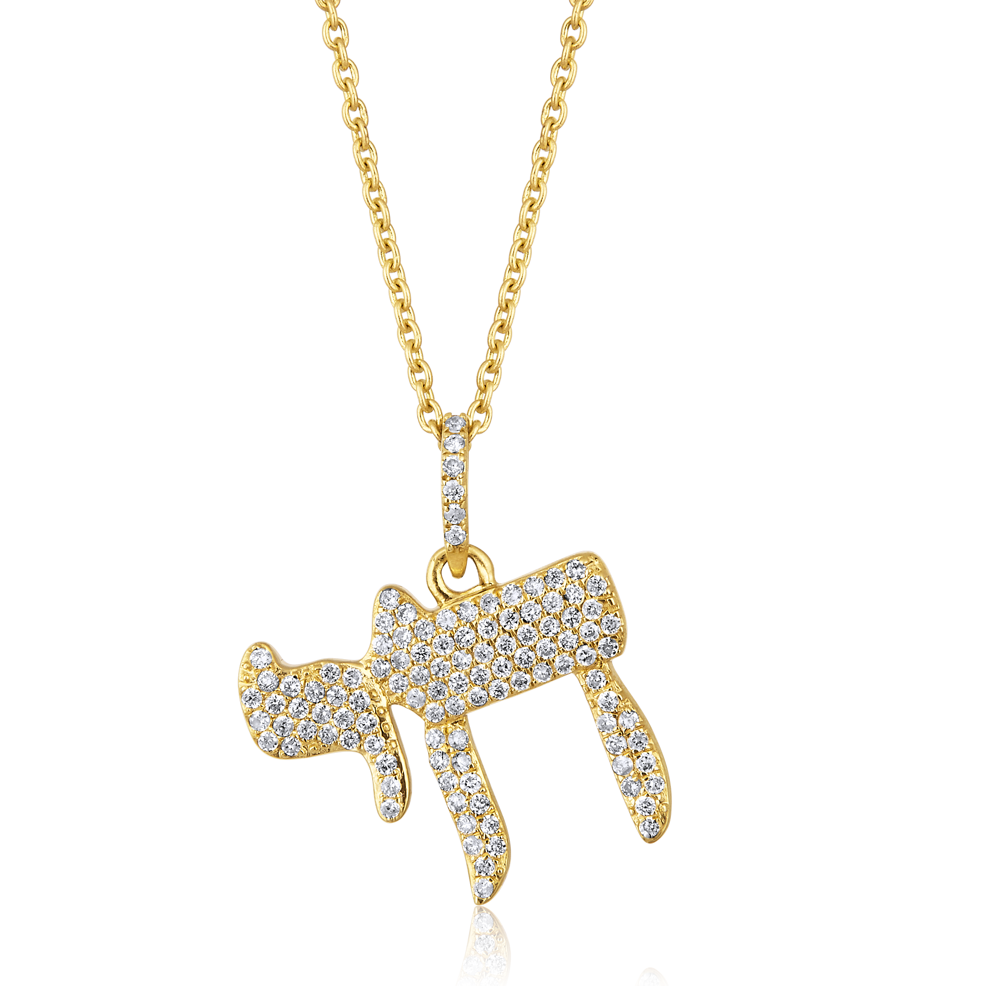 Certified 14K Gold 0.24ct Natural Diamond Lucky Chai Hebrew Hai Charm Necklace