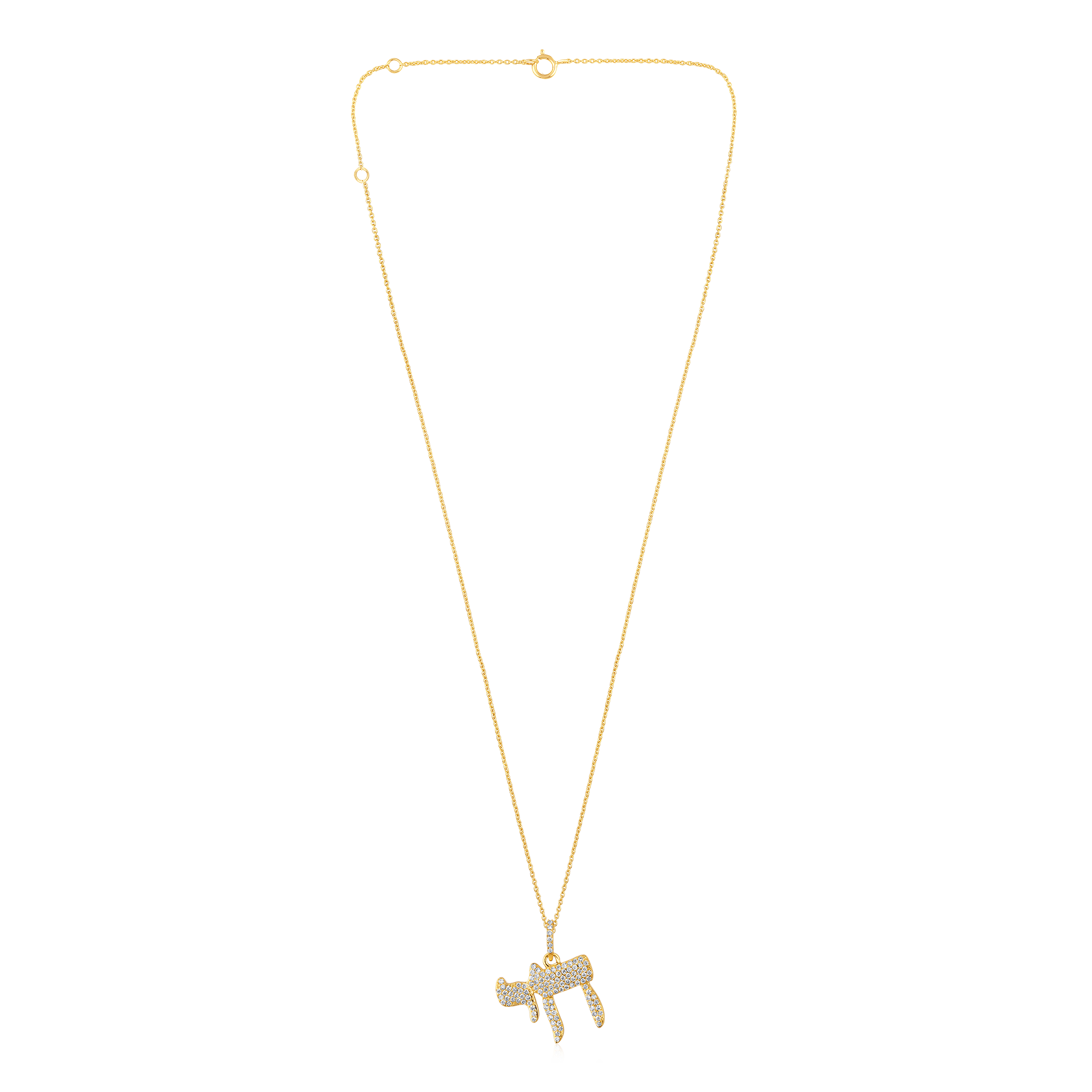 Certified 14K Gold 0.24ct Natural Diamond Lucky Chai Hebrew Hai Charm Necklace