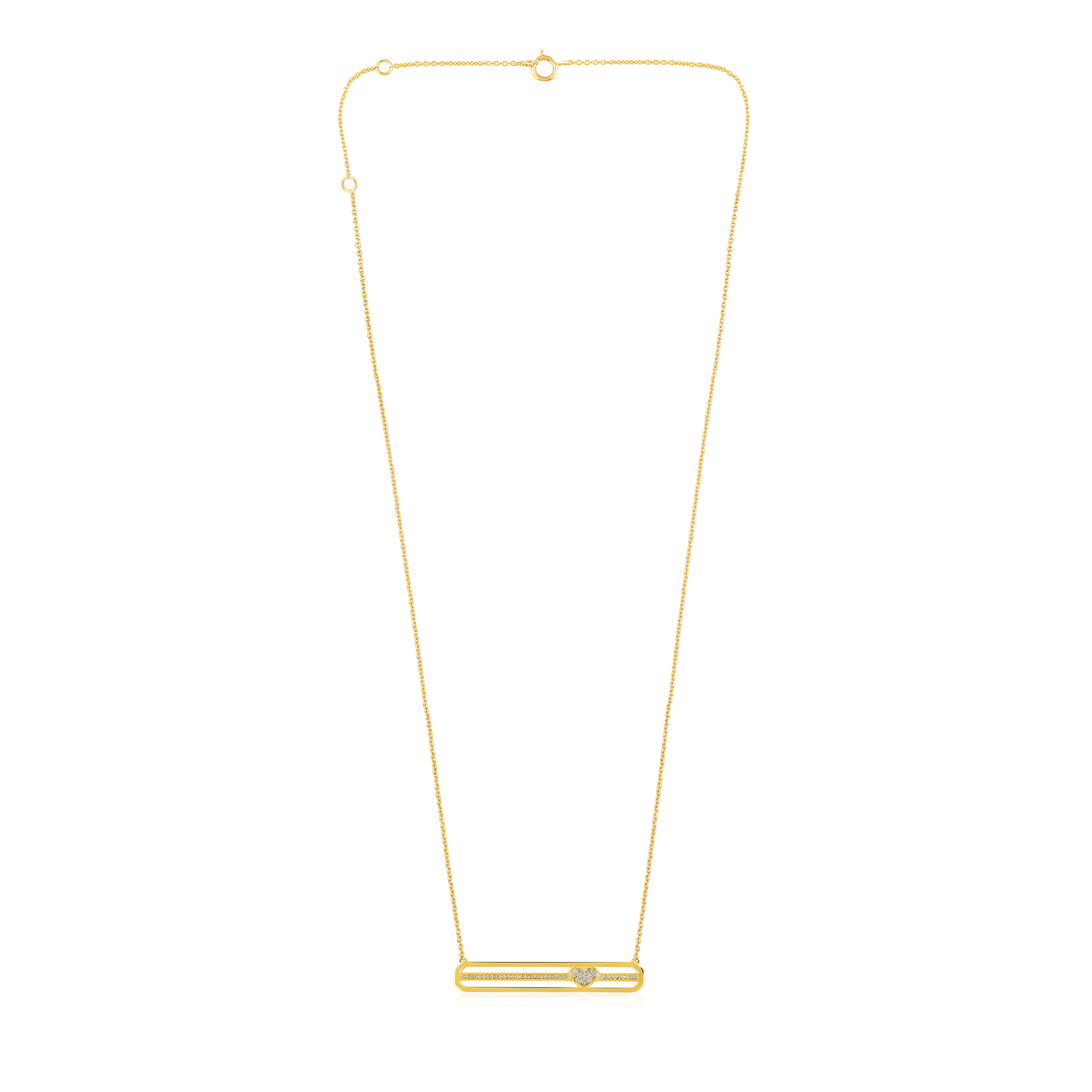 Certified 14K Gold 0.11ct Natural Diamond Heart Bar Gift Charm Pendant Necklace