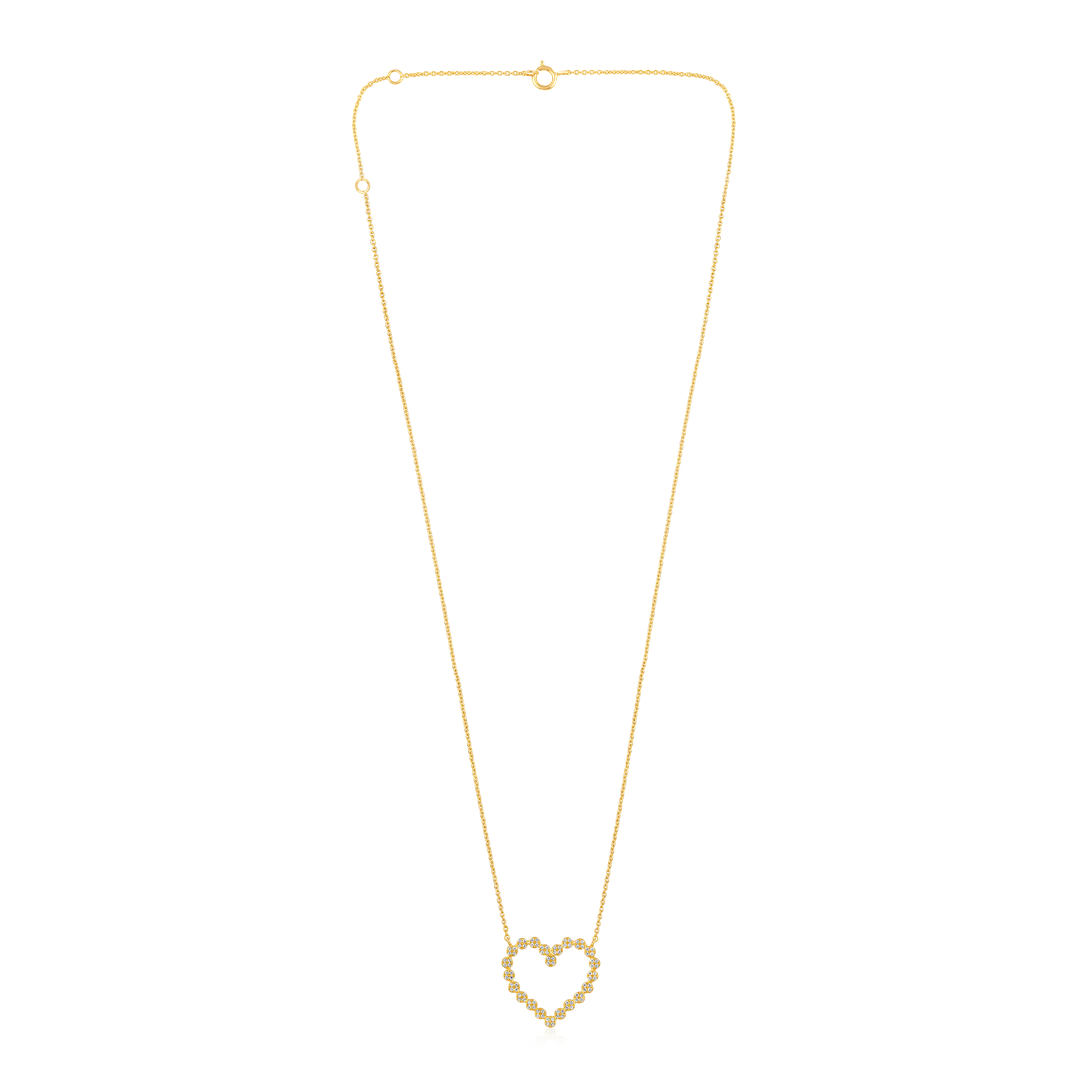 Certified 14K Gold 0.2ct Natural Diamond Open Heart Love Charm Pendant Necklace