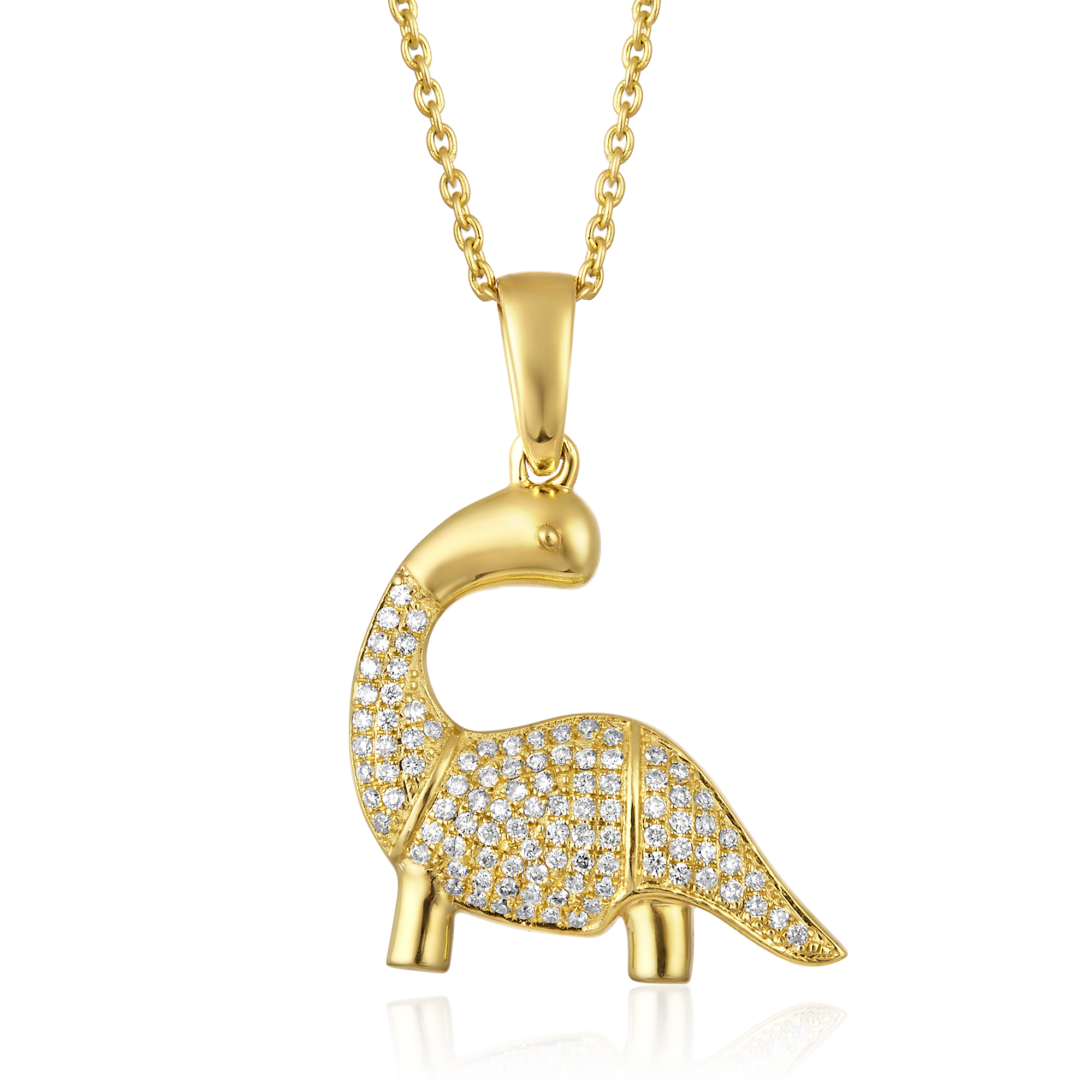 Certified 14K Gold 0.2ct Natural Diamond Dinosaur Animal Charm Pendant Necklace