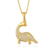 Certified 14K Gold 0.2ct Natural Diamond Dinosaur Animal Charm Pendant Necklace