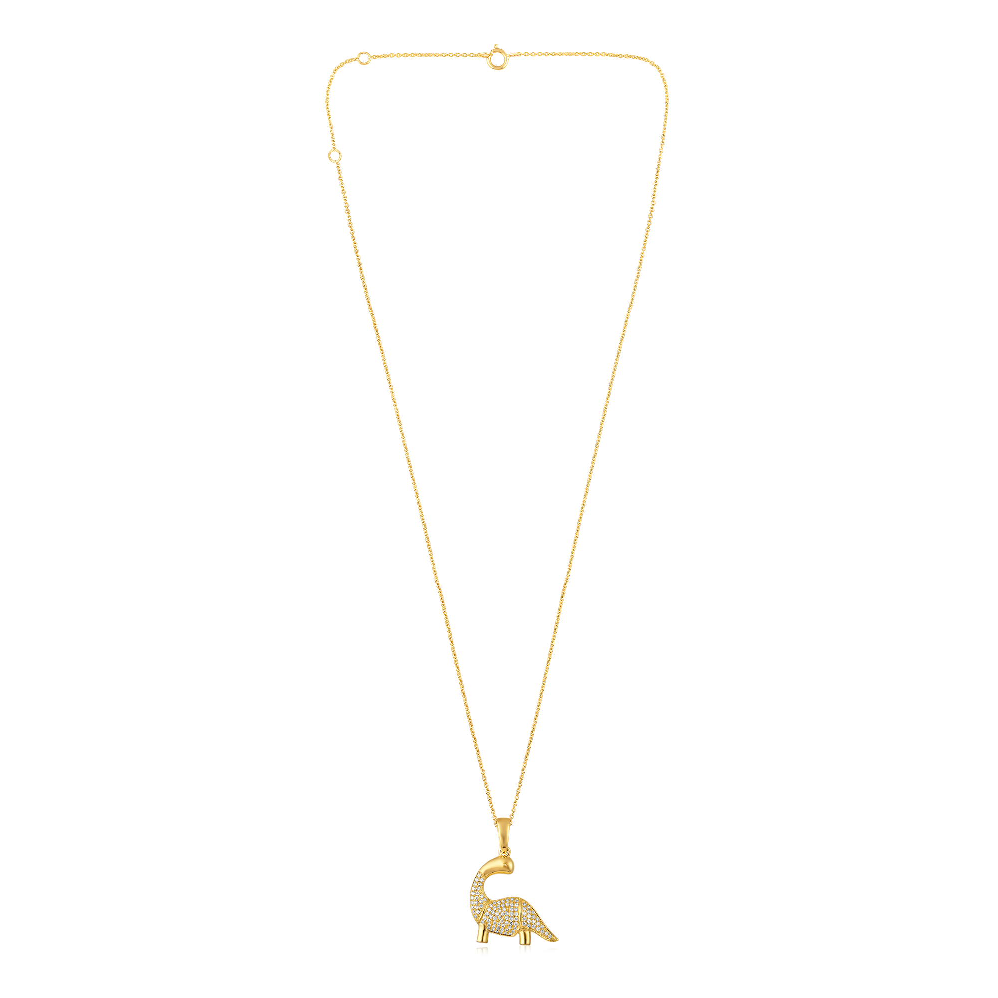 Certified 14K Gold 0.2ct Natural Diamond Dinosaur Animal Charm Pendant Necklace