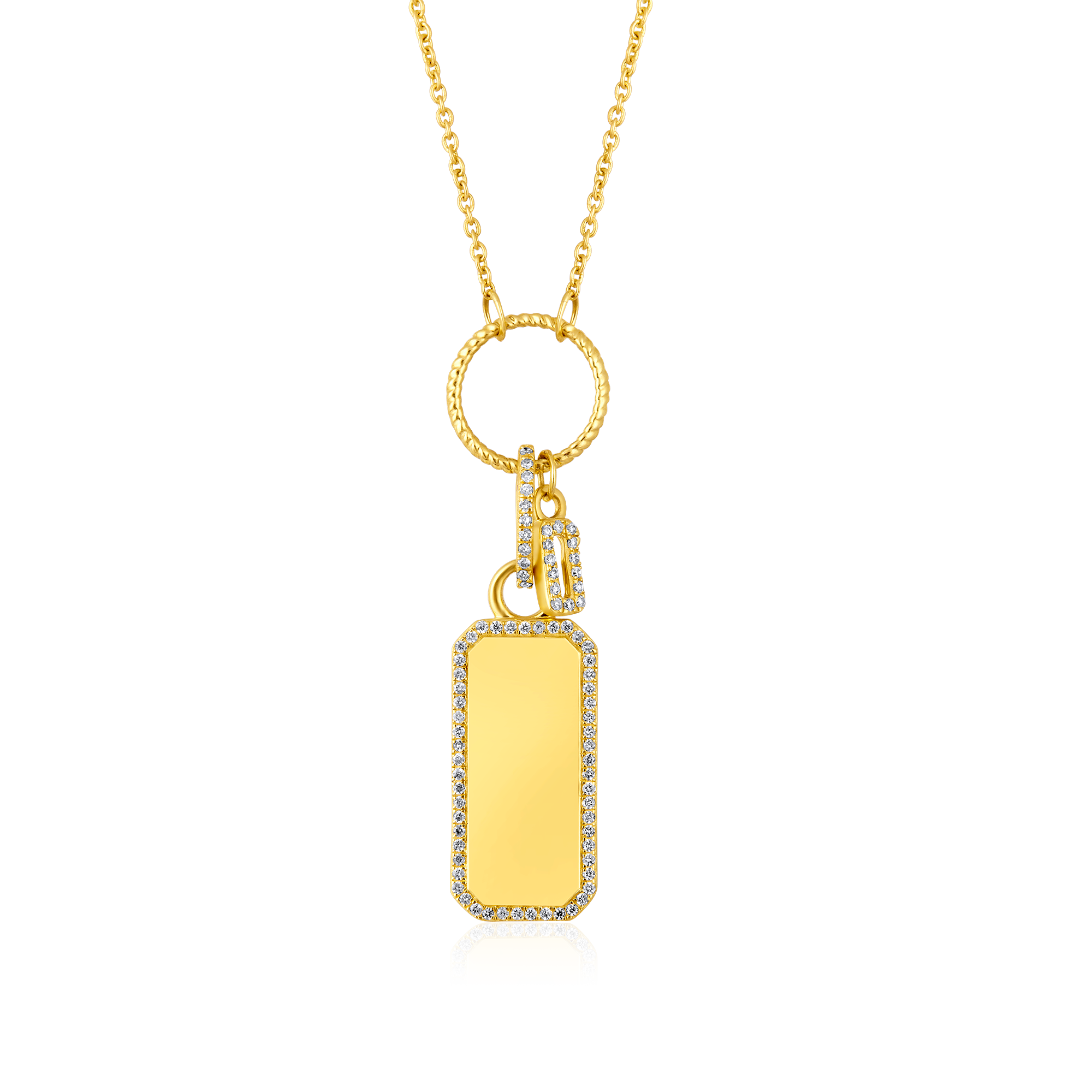 Certified 14K Gold 0.14ct Natural Diamond Dog Tag Sign Locket Pendant Necklace