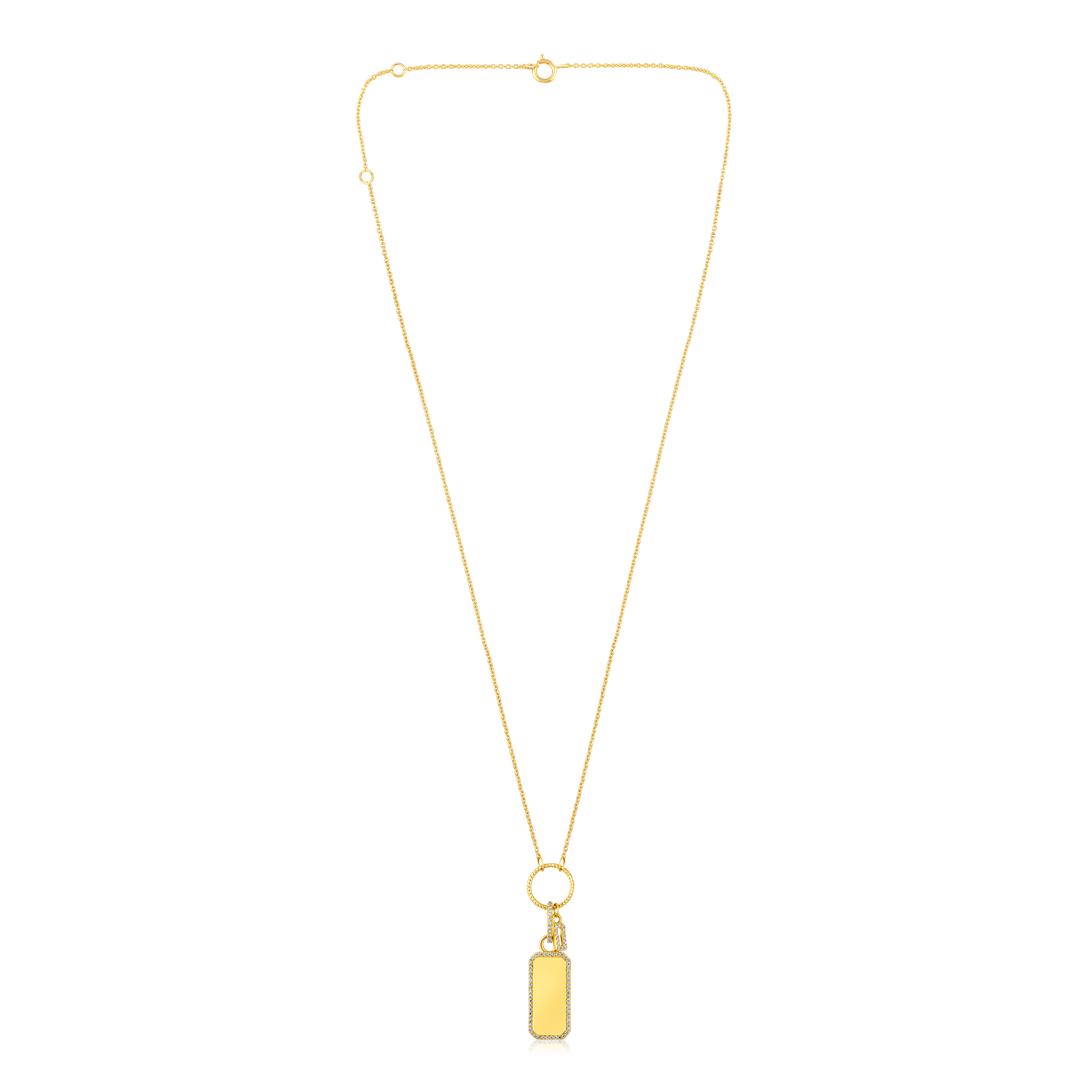 Certified 14K Gold 0.14ct Natural Diamond Dog Tag Sign Locket Pendant Necklace