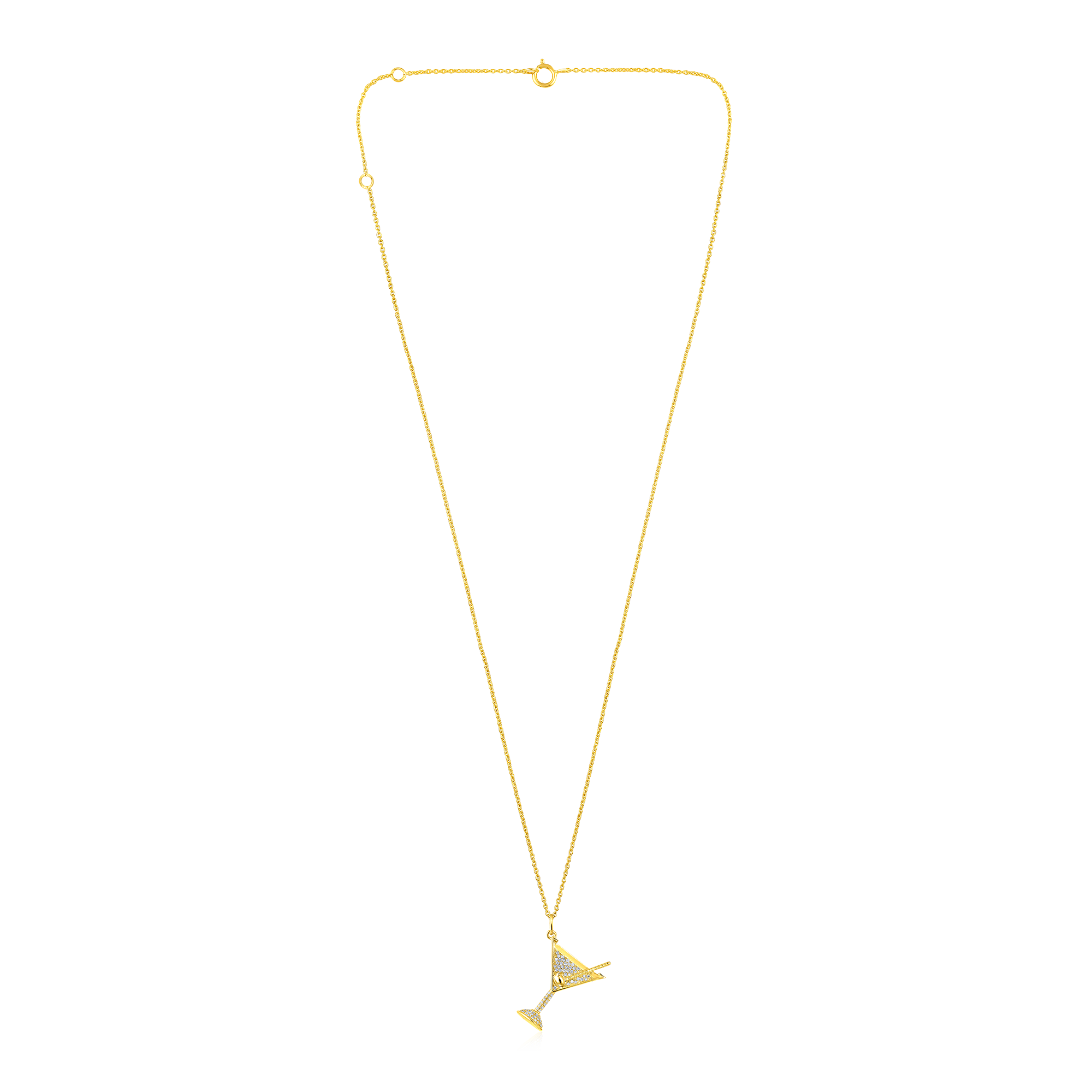 Certified 14K Gold 0.21ct Natural Diamond Martini Glass Cocktail Charm Necklace