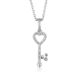 Certified 14K Gold 0.1ct Natural Diamond Heart Key Delicate Pendant Necklace