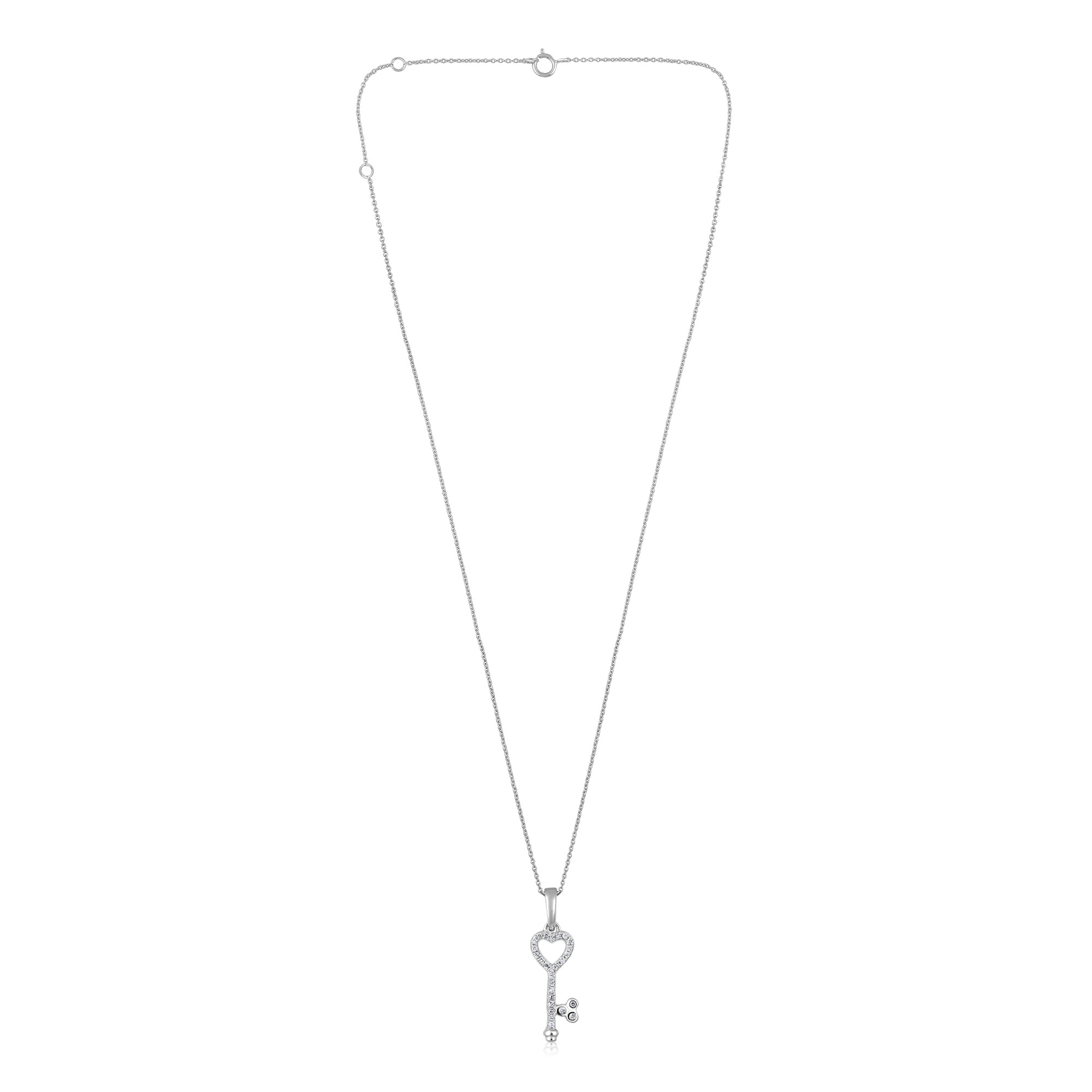 Certified 14K Gold 0.1ct Natural Diamond Heart Key Delicate Pendant Necklace