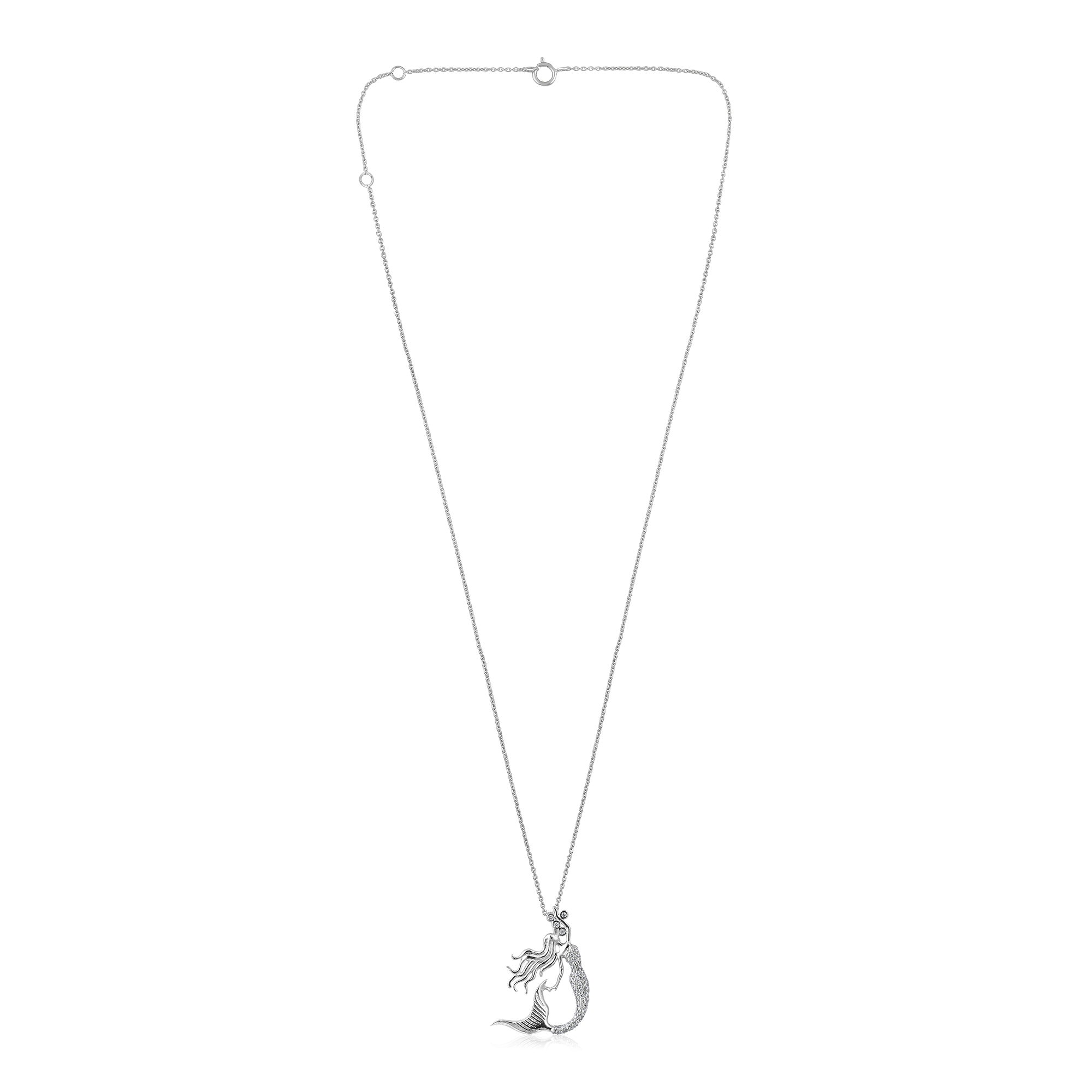 Certified 14K Gold 0.1ct Natural Diamond Mermaid Sea Delicate Princess Necklace