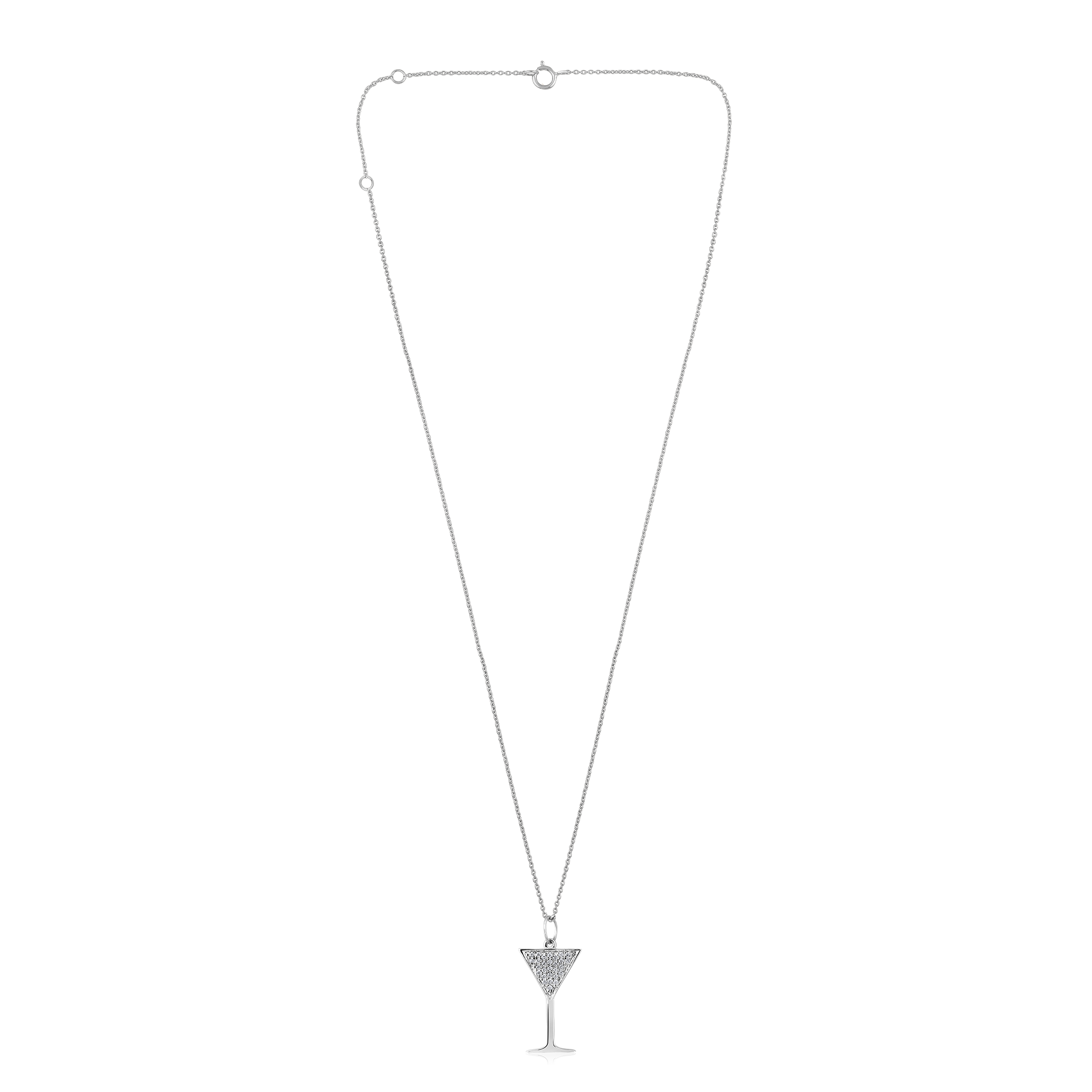 Certified 14K Gold 0.1ct Natural Diamond Cocktail Glass Charm Pendant Necklace