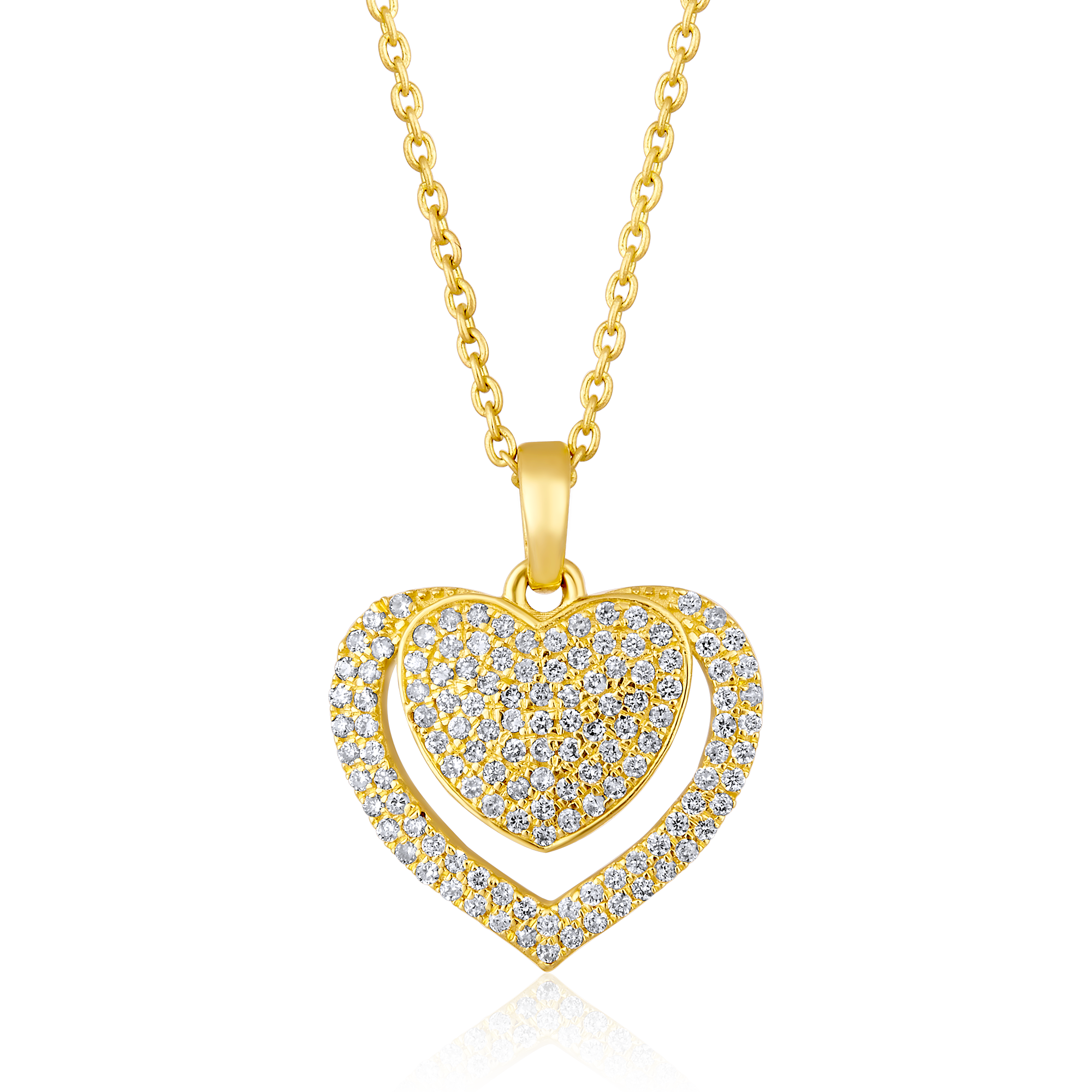 Certified 14K Gold 0.21ct Natural Diamond 2 Heart Linked Love Pendant Necklace